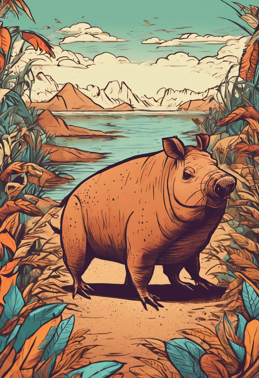 uma logo marca de uma capivara usando coroa de rei com uma roda gigante ao fundo
