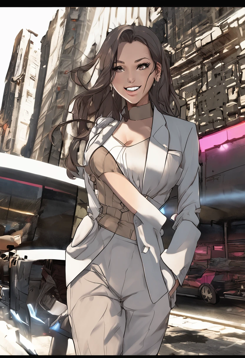 Mature woman, 30 years old, brown hair, european woman, full body in picture, multiple views, zoom out, serious, beautiful, cool, realistic hair, green eyes, discreet pose, european eyes, medium construction, medium round ass, medium long coat, beautiful clothes, cute black suit, modern office, bar on cover, masterpiece, ultra high res, (photorealistic: 1.4), raw photo, ultra realistic,  detailed background, refined, detailed, realistic face, detailed face, realistic skin, (RAW photo, best quality), extremely detailed, CG, unit, amazing, fine details, light smile, extremely detailed CG 8k wallpaper unit, huge file size, ultra-detailed, highres, absurdres, soft light, half body, photo without background