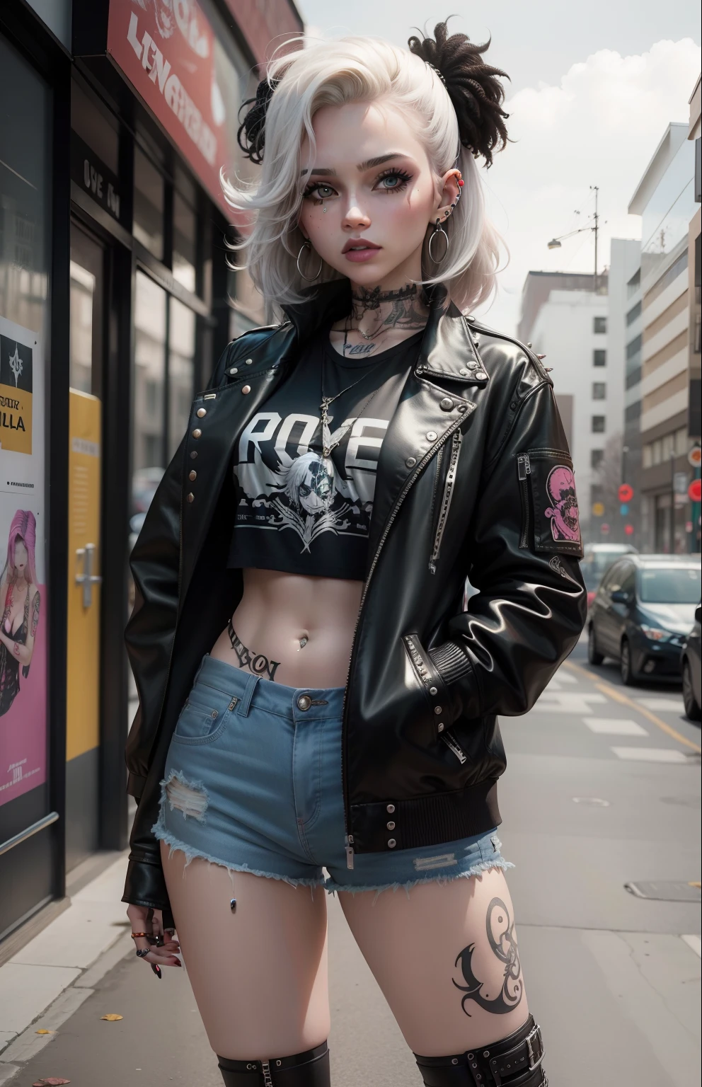 Pale girl, Menina adulta nova, punk, anarquia, piercings, Tatuagens