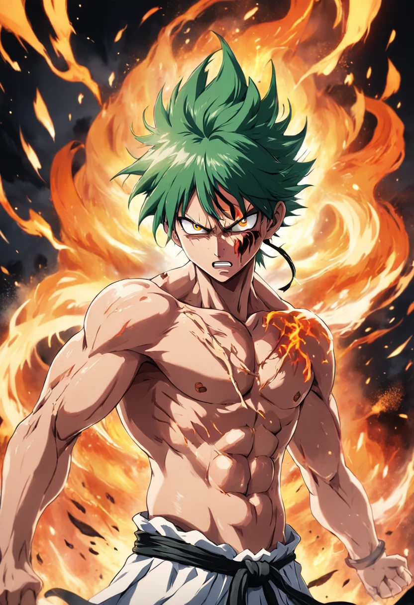 Design a gripping poster featuring Nelliel from "Bleach" in a fit of rage. Capture the essence of his burning determination and unyielding spirit as he unleashes his wrath upon his enemies. Keep it short, bold, and intense to convey the raw power of Luffy's anger.