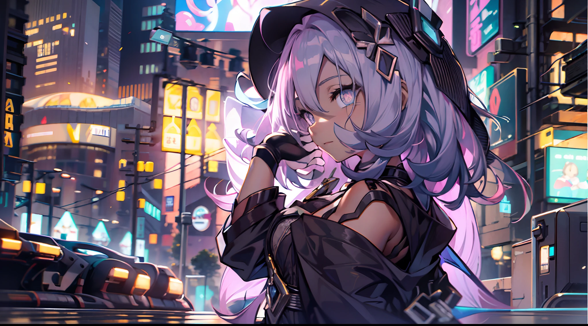 Noite, Fundo colorido da cidade cyberpunk, menina de rua, elysia,honkai impact, olhos azuis, olhos brilhantes, Meias pretas, retroiluminado, brilhar, Surveying the audience, Low angle lens, olhando para cima lente, perfect composition, delicadeza perfeita de luz e sombra, 8k