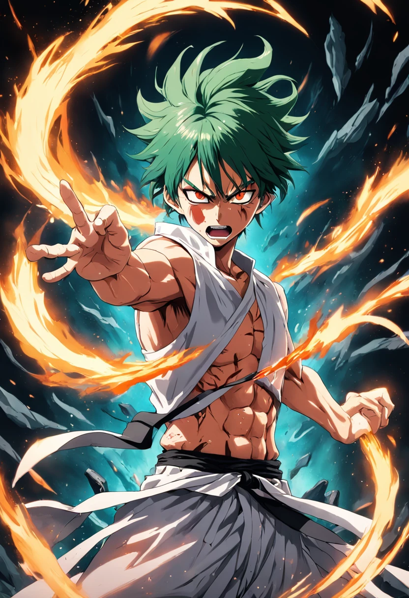 Design a gripping poster featuring Nelliel Tu Odelschwanck from "Bleach" in a fit of rage. Capture the essence of his burning determination and unyielding spirit as he unleashes his wrath upon his enemies. Keep it short, bold, and intense to convey the raw power of Luffy's anger.
