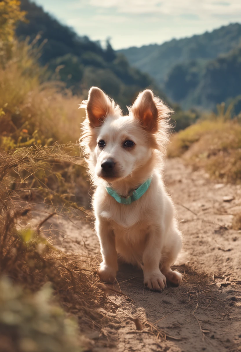 chiquita,o cachorrinho,Fresh and lovely,a warm color palette,Warm scene,smiling girl,Friendly puppy,Natural light,soft shade