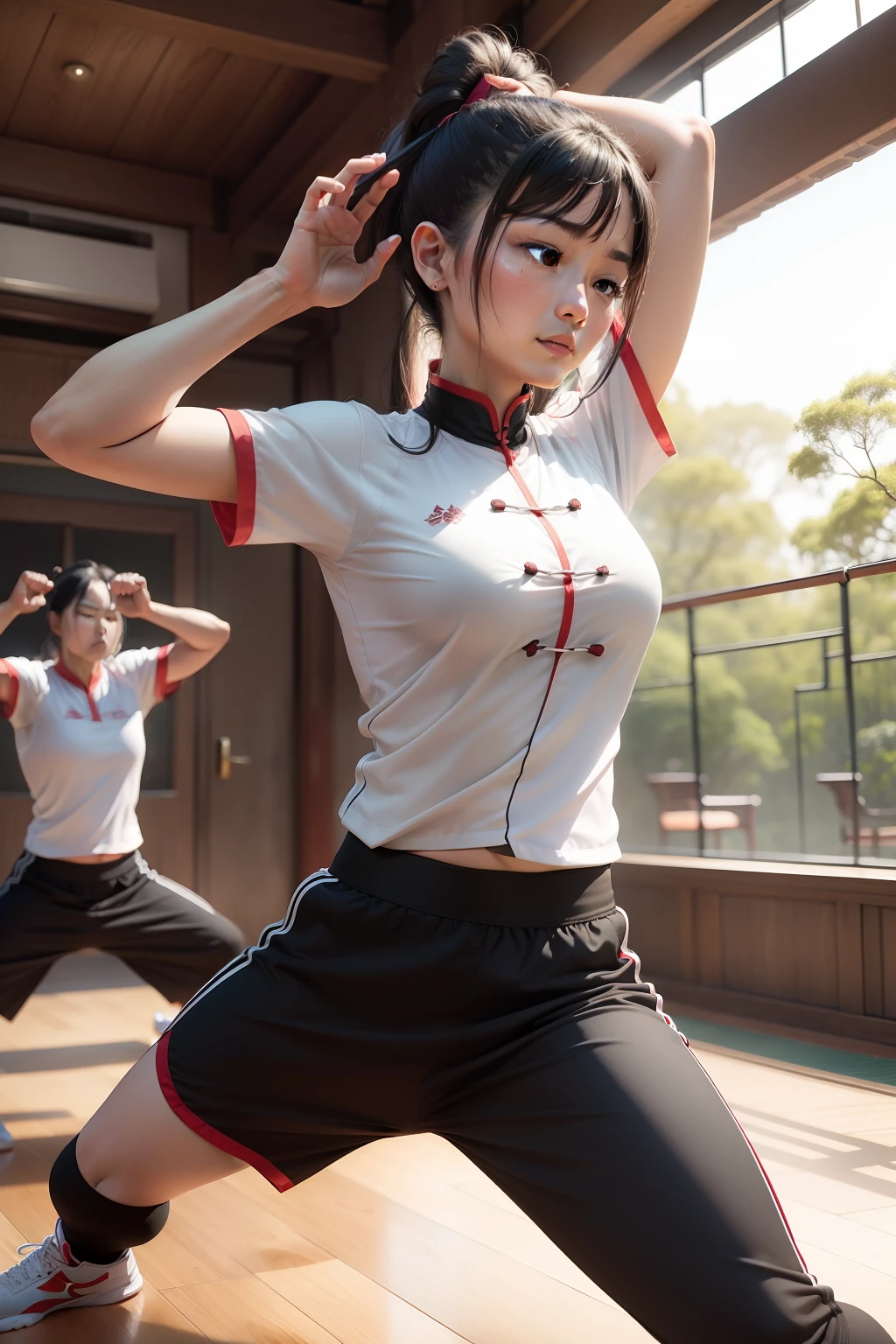lutadora chinesa de tai chi treinando