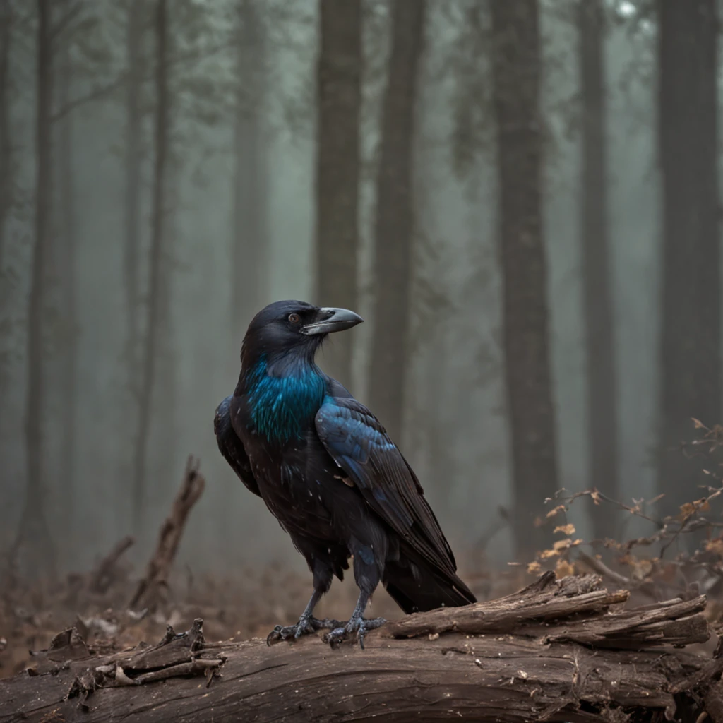 Two crows in a dead tree, Una sombra con forma de caminante, noche estrellada, Niebla espesa en el suelo, Luz azul en el horizonte, Motor Unreal 5, Kinematic, low angle photography, desenfoque de movimiento, profundidad de campo, polvo, Adoquines y suciedad. Arte de salpicaduras, goteo de pintura. Perfect color gradation. Influenciado por Karel Appel y Jeremy Mann, Full of dramatic and menacing scenes, hiperdetallado, Beautiful, Incredible details, Detalles intrincados, editorial photograph, Disparado con un objetivo de 50 mm, profundidad de campo, Tilt Blur, shutter speed 1/1000, f/22. Mapas de luz, super brillante