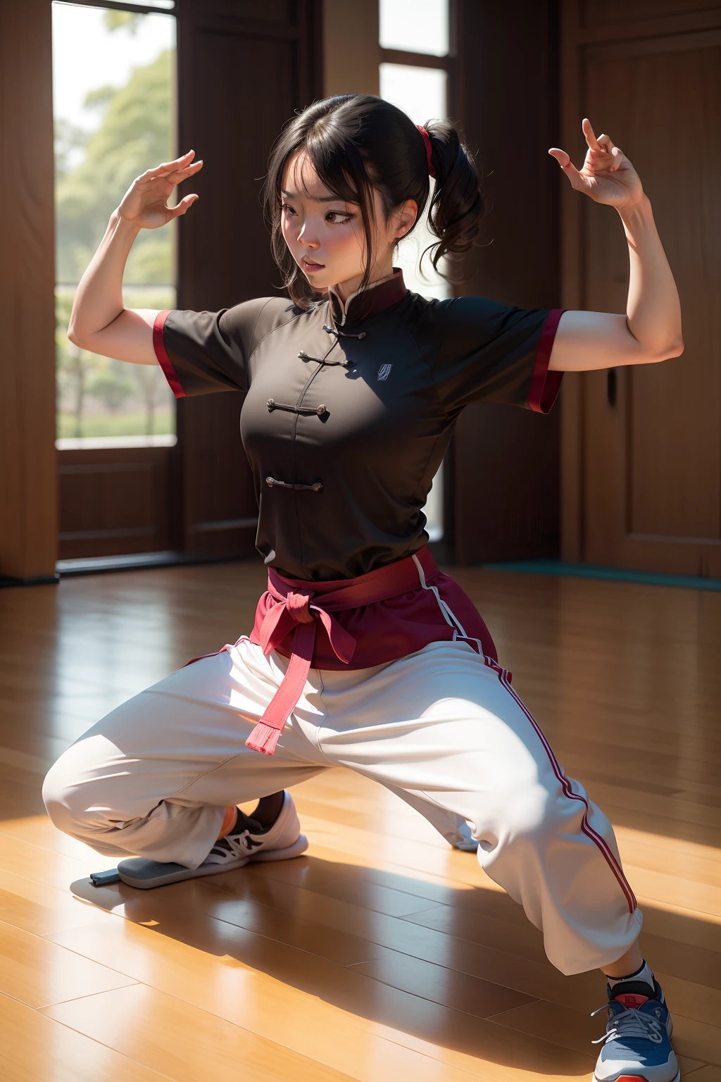 lutadora chinesa de tai chi treinando