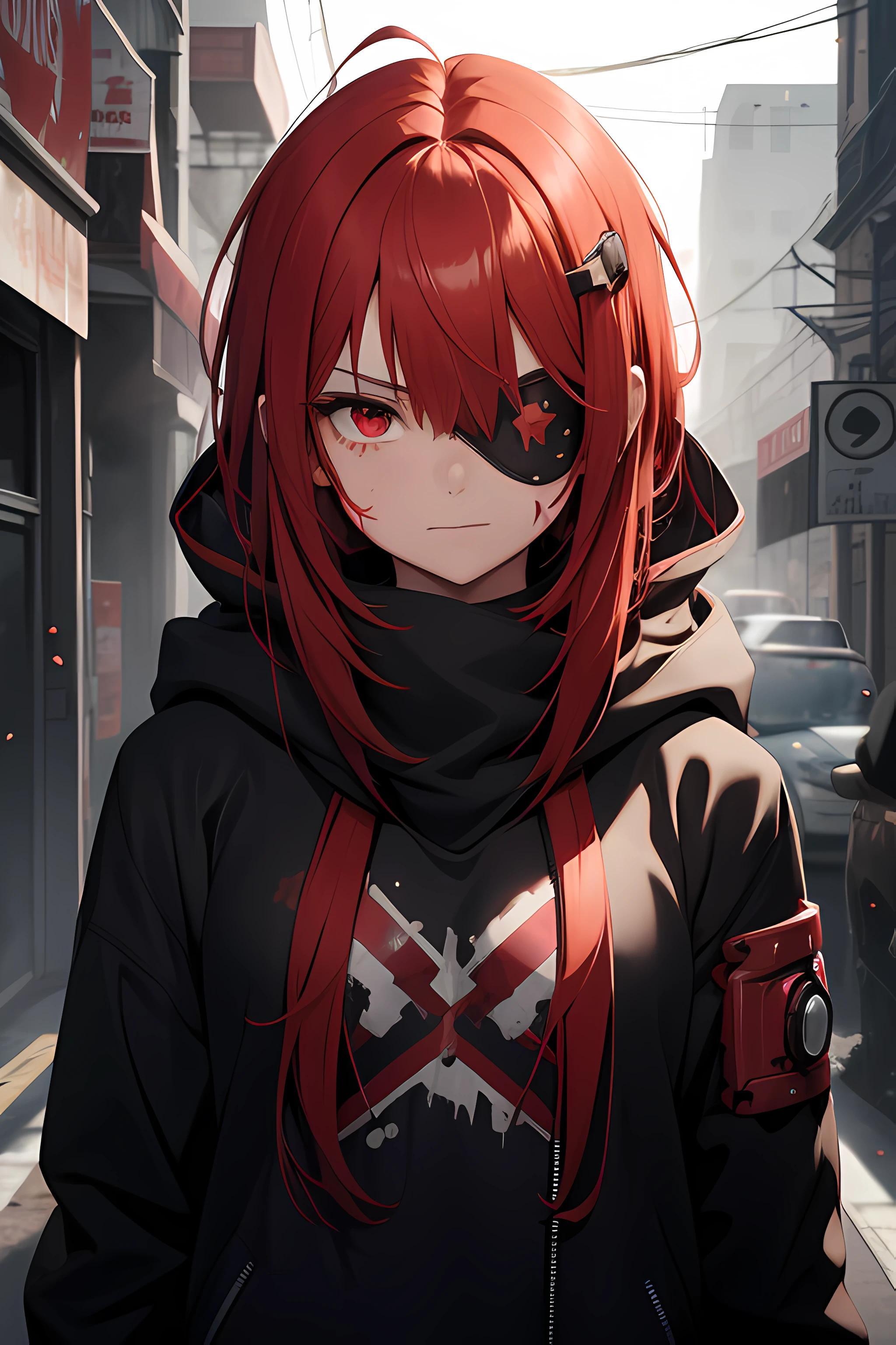 Redhead、cadaver、Covered in blood、Blood splatter、Dark shades、Red tint、