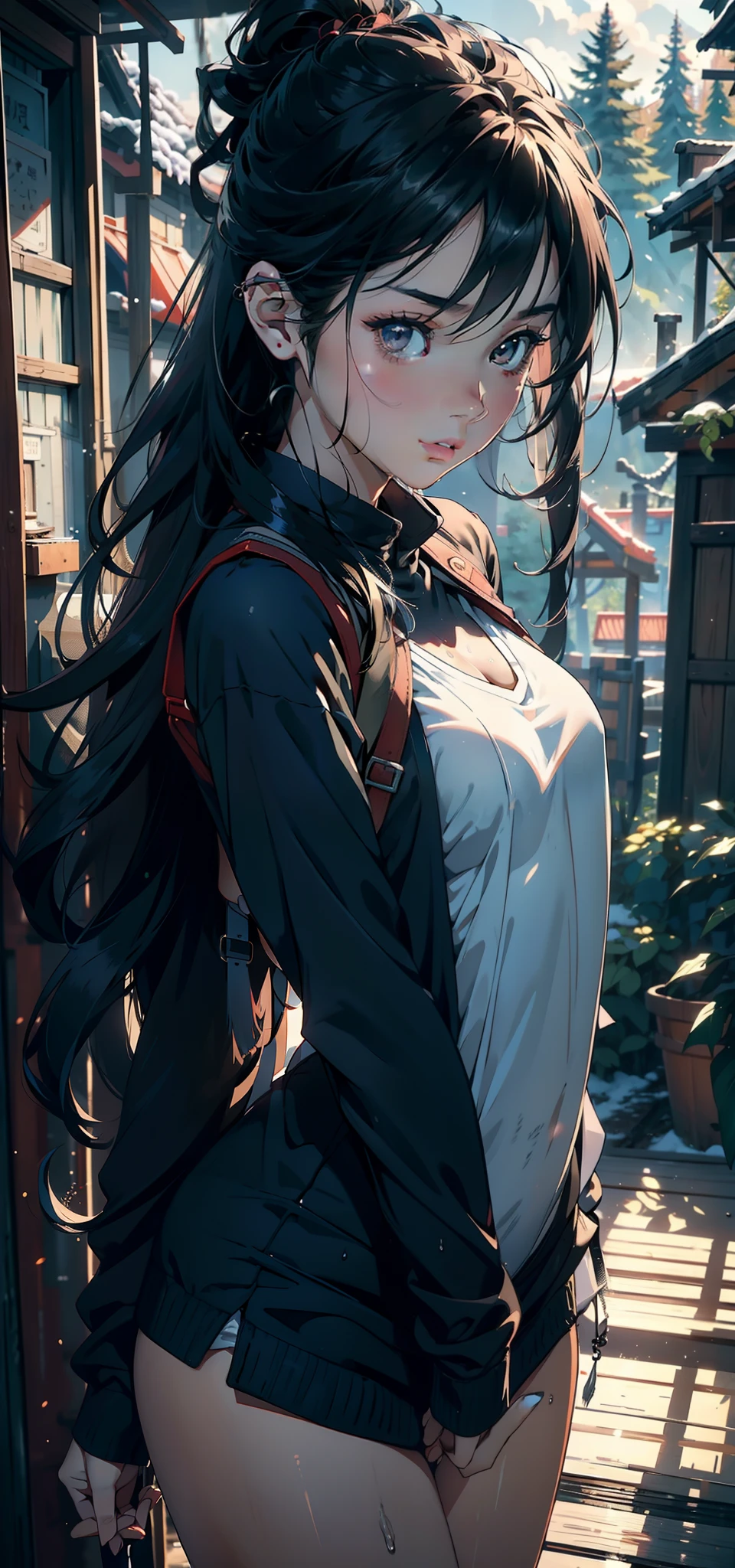 1female,11yo,bit girl,super adorable,smallunderboob,Pornographic exposure, 独奏,(Background with:hilltop,coniferous forest,at winter season,Snow on the ground,exteriors) Feel free to hairstyle,Stride,Sweat profusely,drenched all over the body,seen from the front,Long black hair , mostly cloudy sky,(((tmasterpiece),(Very detailed CG unity 8K wallpaper),best qualtiy,cinmatic lighting,detailed back ground,beatiful detailed eyes,Bright pupils,(Very fine and beautiful),(Beautiful and detailed eye description),ultra - detailed,tmasterpiece,)),face to the viewer,frontage,A high resolution,ultra - detailed)nakeness,Wipe off panties,revealing breasts,Bare genitalia, Bulge,Camel toes,Raised sexy,Lewd expression,Flushed complexion,Open-mouthed,frontage,,(Wearing:Kindergarten uniforms)