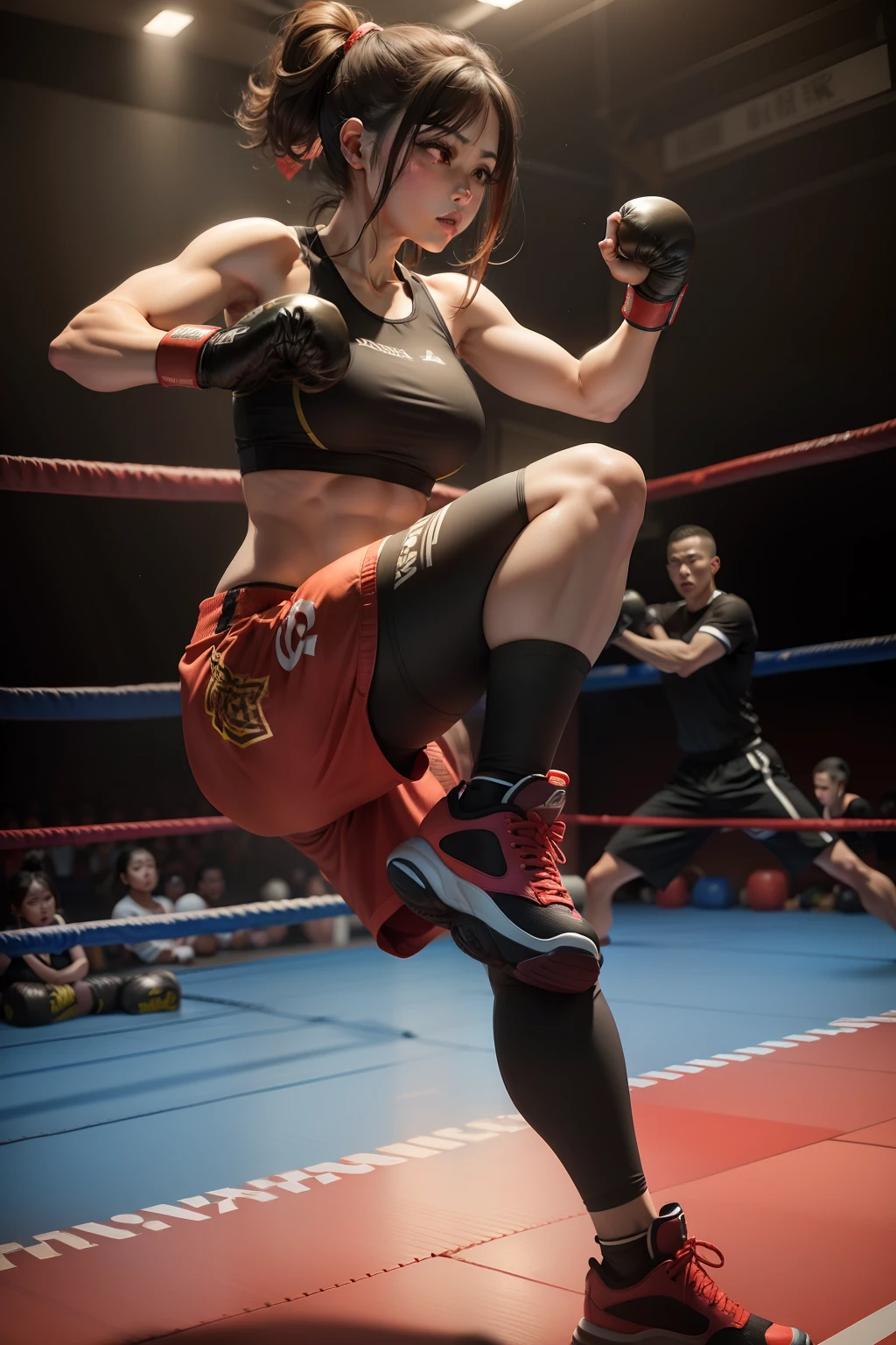 lutadora chinesa de kickboxing treinando