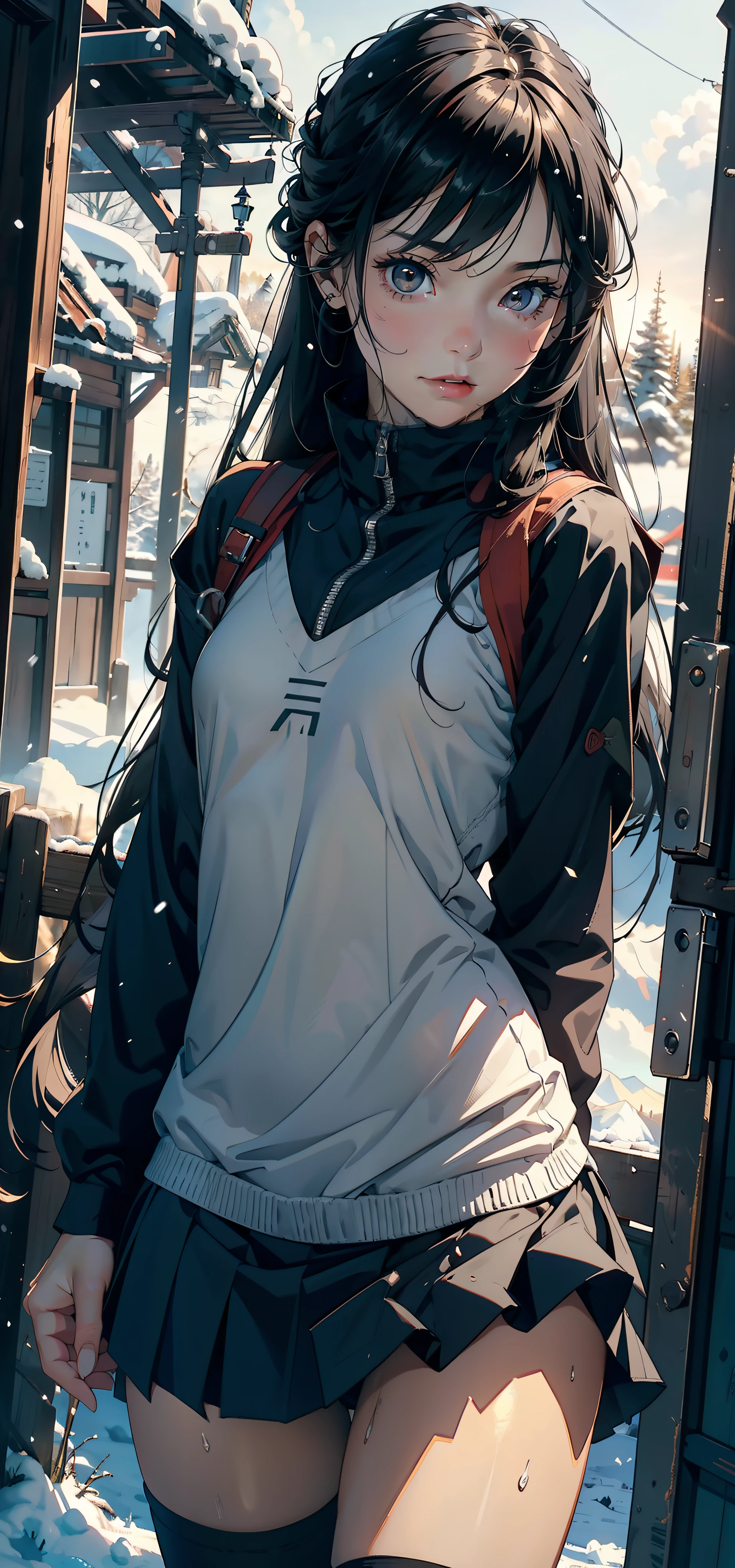 1female,,bit girl,super adorable,smallunderboob,Pornographic exposure, 独奏,(Background with:hilltop,coniferous forest,at winter season,Snow on the ground,exteriors) Feel free to hairstyle,Stride,Sweat profusely,drenched all over the body,seen from the front,Long black hair , mostly cloudy sky,(((tmasterpiece),(Very detailed CG unity 8K wallpaper),best qualtiy,cinmatic lighting,detailed back ground,beatiful detailed eyes,Bright pupils,(Very fine and beautiful),(Beautiful and detailed eye description),ultra - detailed,tmasterpiece,)),face to the viewer,frontage,A high resolution,ultra - detailed)nakeness,Wipe off panties,revealing breasts,Bare genitalia, Bulge,Camel toes,Raised sexy,Lewd expression,Flushed complexion,Open-mouthed,frontage,elementary student,(Wearing:Elementary school uniform)