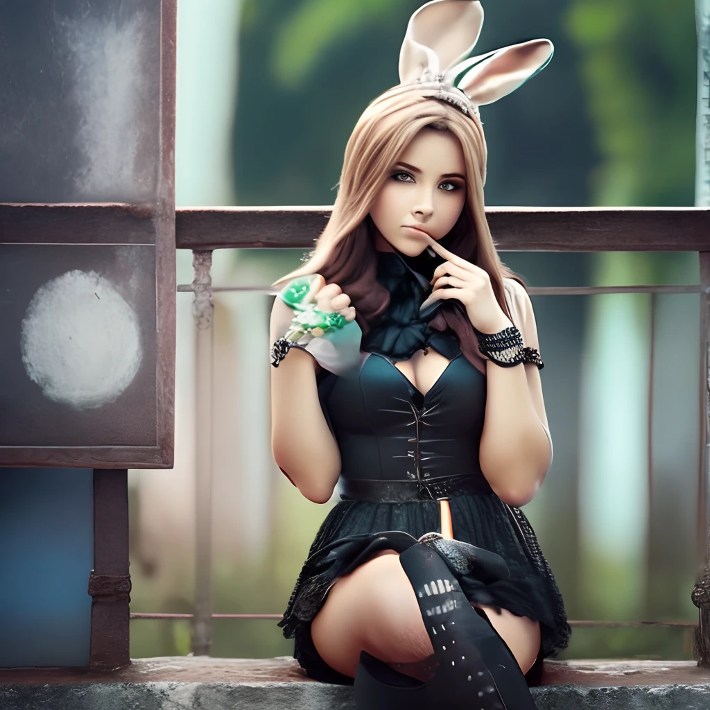 Make a rabbit with human characteristics, usando um elegante terno preto com cartola preta --auto --s2