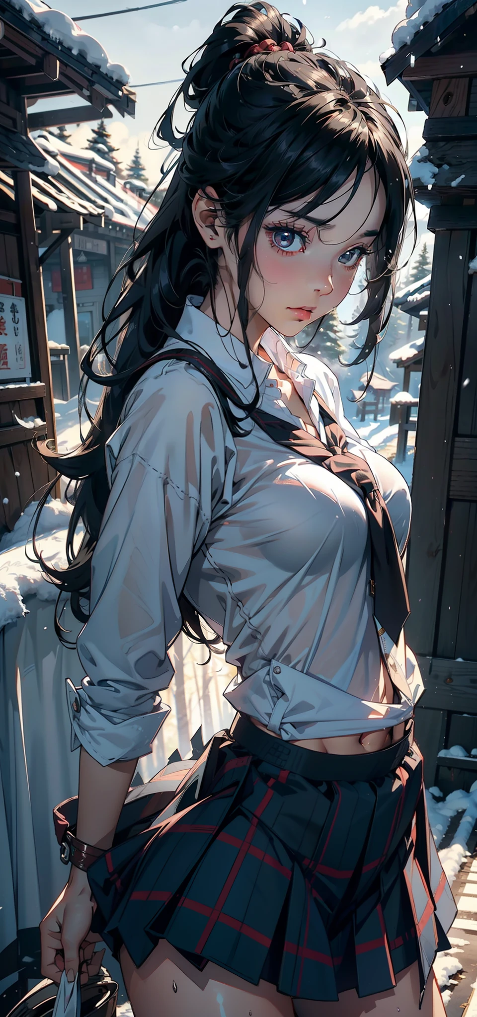 1female，，bit girl，super adorable，smallunderboob，Pornographic exposure， 独奏，（Background with：hilltop，coniferous forest，at winter season，Snow on the ground，exteriors） Feel free to hairstyle，Stride，Sweat profusely，drenched all over the body，seen from the front，Long black hair ， mostly cloudy sky，（（（tmasterpiece），（Very detailed CG unity 8K wallpaper），best qualtiy，cinmatic lighting，detailed back ground，beatiful detailed eyes，Bright pupils，（Very fine and beautiful），（Beautiful and detailed eye description），ultra - detailed，tmasterpiece，）），face to the viewer，frontage，A high resolution，ultra - detailed）nakeness，Wipe off panties，revealing breasts，Bare genitalia， Bulge，Camel toes，Raised sexy，Lewd expression，Flushed complexion，Open-mouthed，frontage，，（Wearing：Kindergarten uniforms）