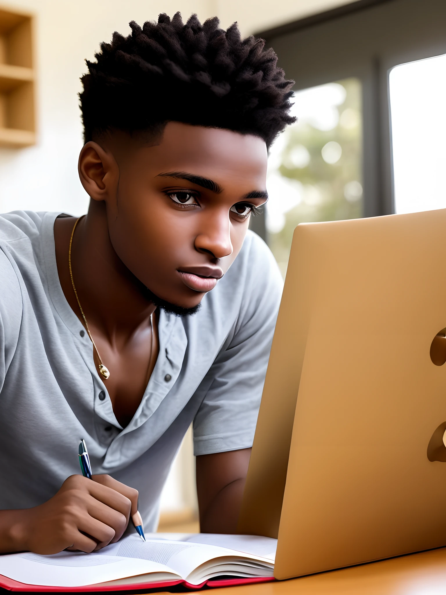 Crie um jovem africano estudando