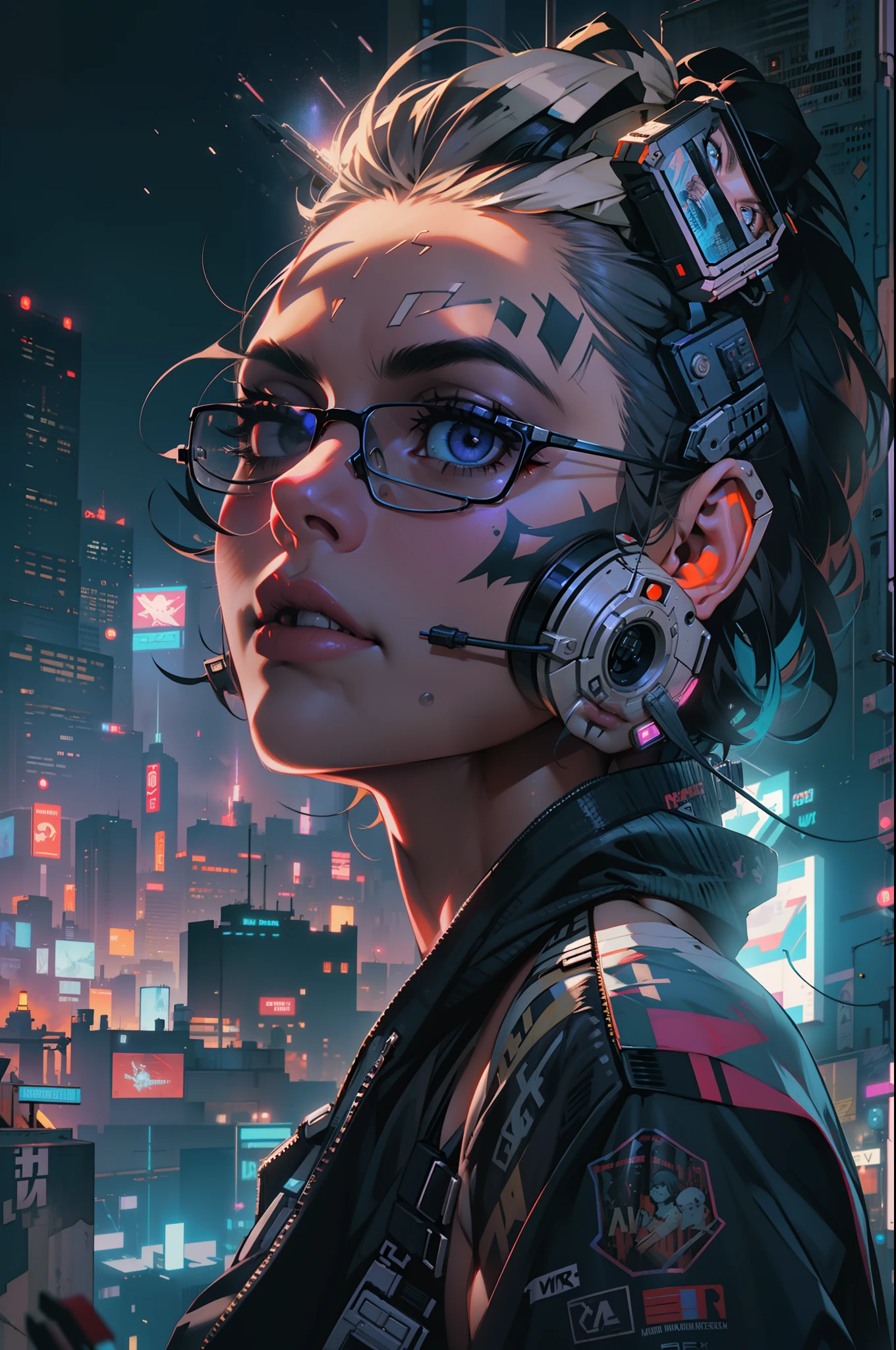 Cyberpunk portait beautifull woman, night cyberpunk city skyline, snthwve style nvinkpunk, by jeremy mann, by sandra chevrier, by dave mckean and richard avedon and maciej kuciara, punk rock, tank girl, high detailed, 4k, RTX