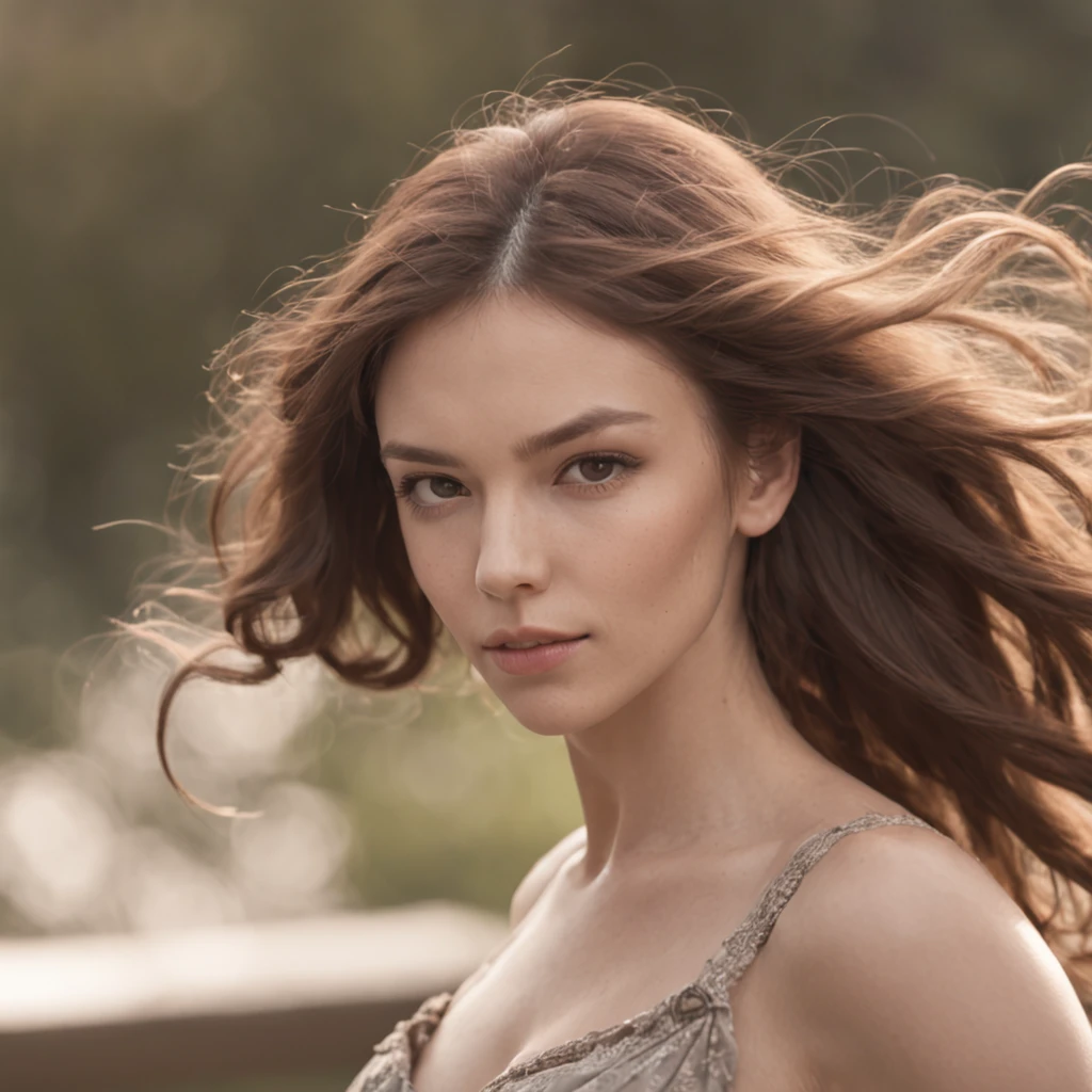 a woman, hair blowing in the wind, masterpiece, best quality, ultra-detailed, (photorealistic), an extremely delicate and beautiful, depth of field, film grain, professional lighting