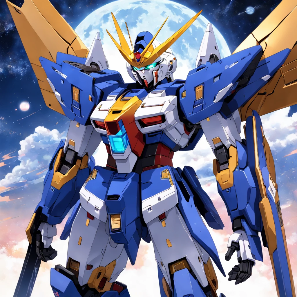 best quality, Hi-res, Gundam zero, masterpiece, under the moon