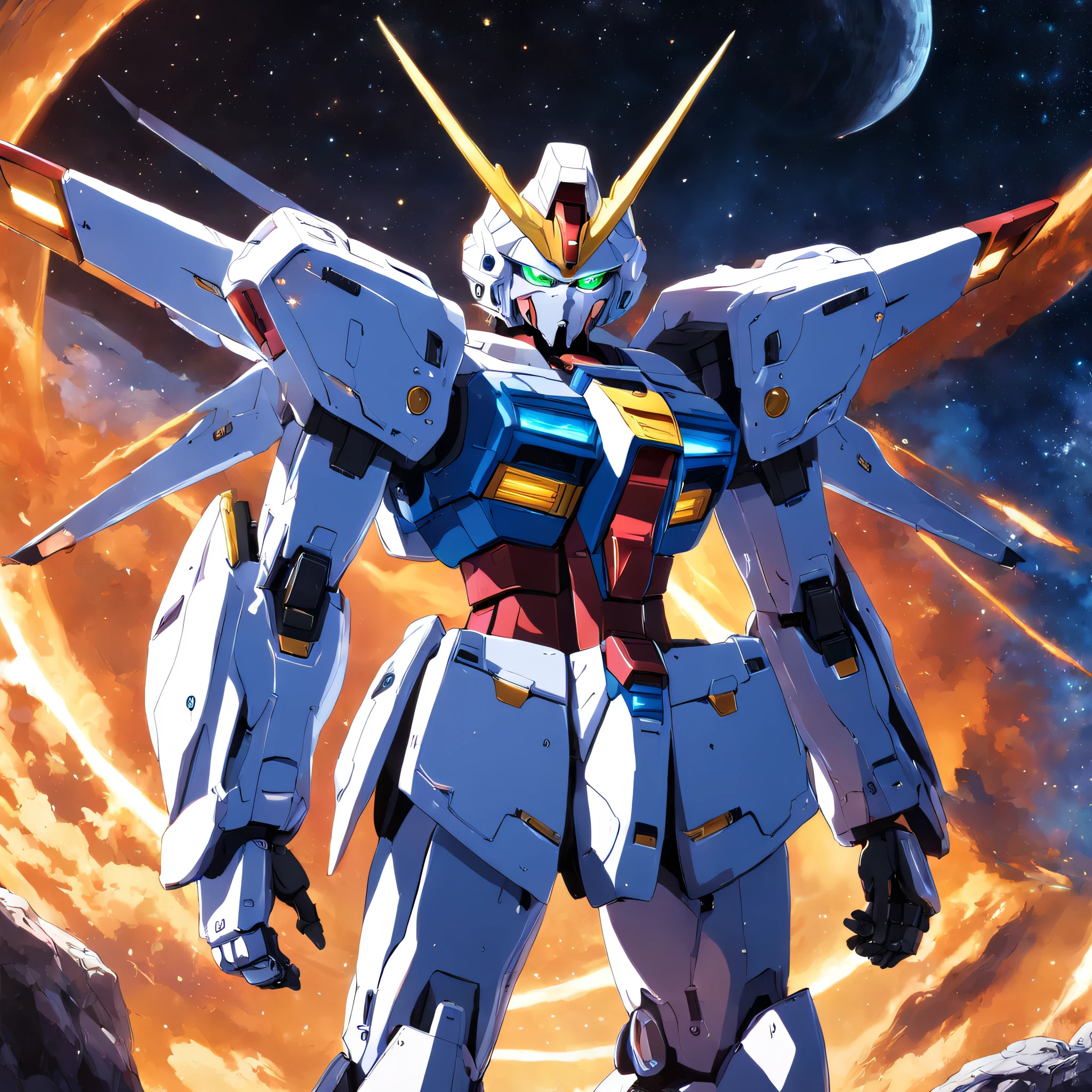 best quality, Hi-res,  Gundam zero, masterpiece, under the moon