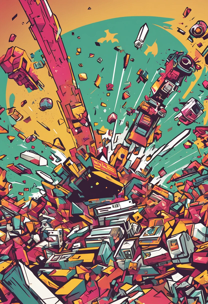 A logo with an "explosive" or "chaotic" element, como fragmentos de pixels ou efeitos especiais, to convey the idea of fun and action.