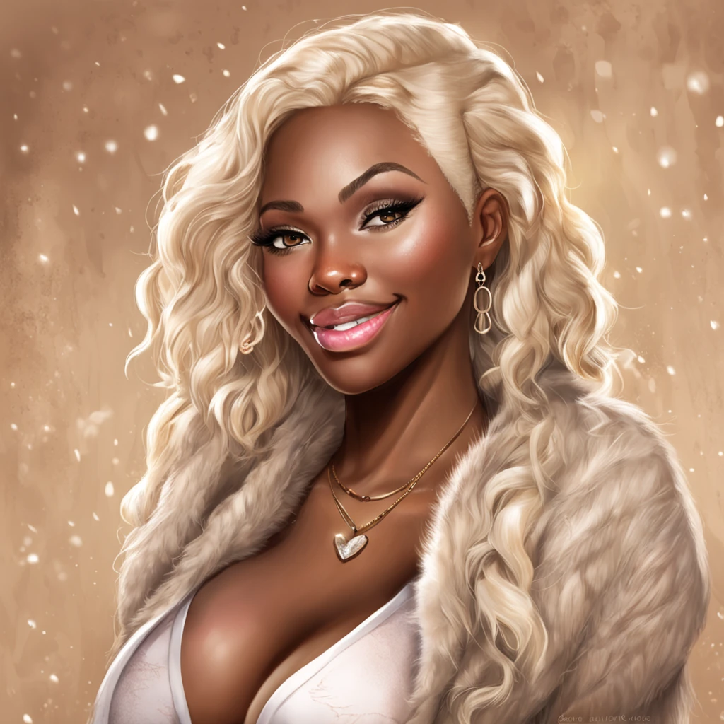 body shot of a gorgeous blonde Nigerian girl in an unbuttoned fur coat, big boobs, nipples visible, big glasses, mouth drooling, attractive, flirting, looking at viewer, detailed skin, highly detailed, diffused soft lighting, Photorealistic, Hyperrealistic, Hyperdetailed, analog style, detailed skin, matte skin, soft lighting, subsurface scattering, realistic, heavy shadow, masterpiece, best quality, ultra realistic, 8k, golden ratio, Intricate, High Detail, film photography, soft focus, detailed skin texture, (blush:0.5), (goosebumps:0.5), subsurface scattering