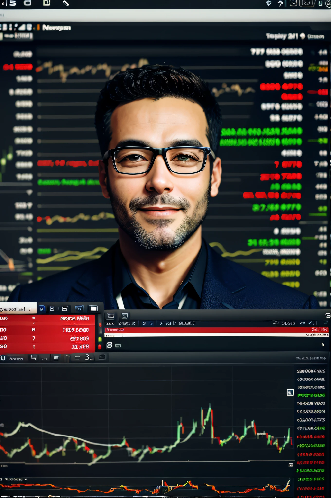 masterpiece, best quality, realistic, a man in front of computer \trader,financial charts\),