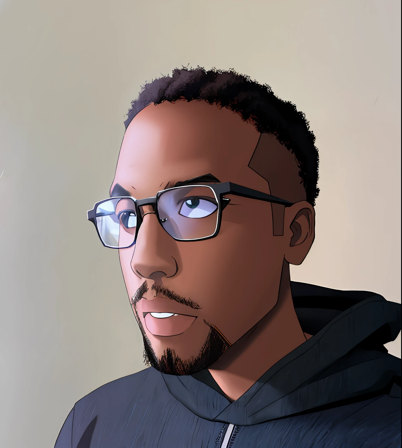 a view of a black man with glasses looking at viewer, exactly similar to photo