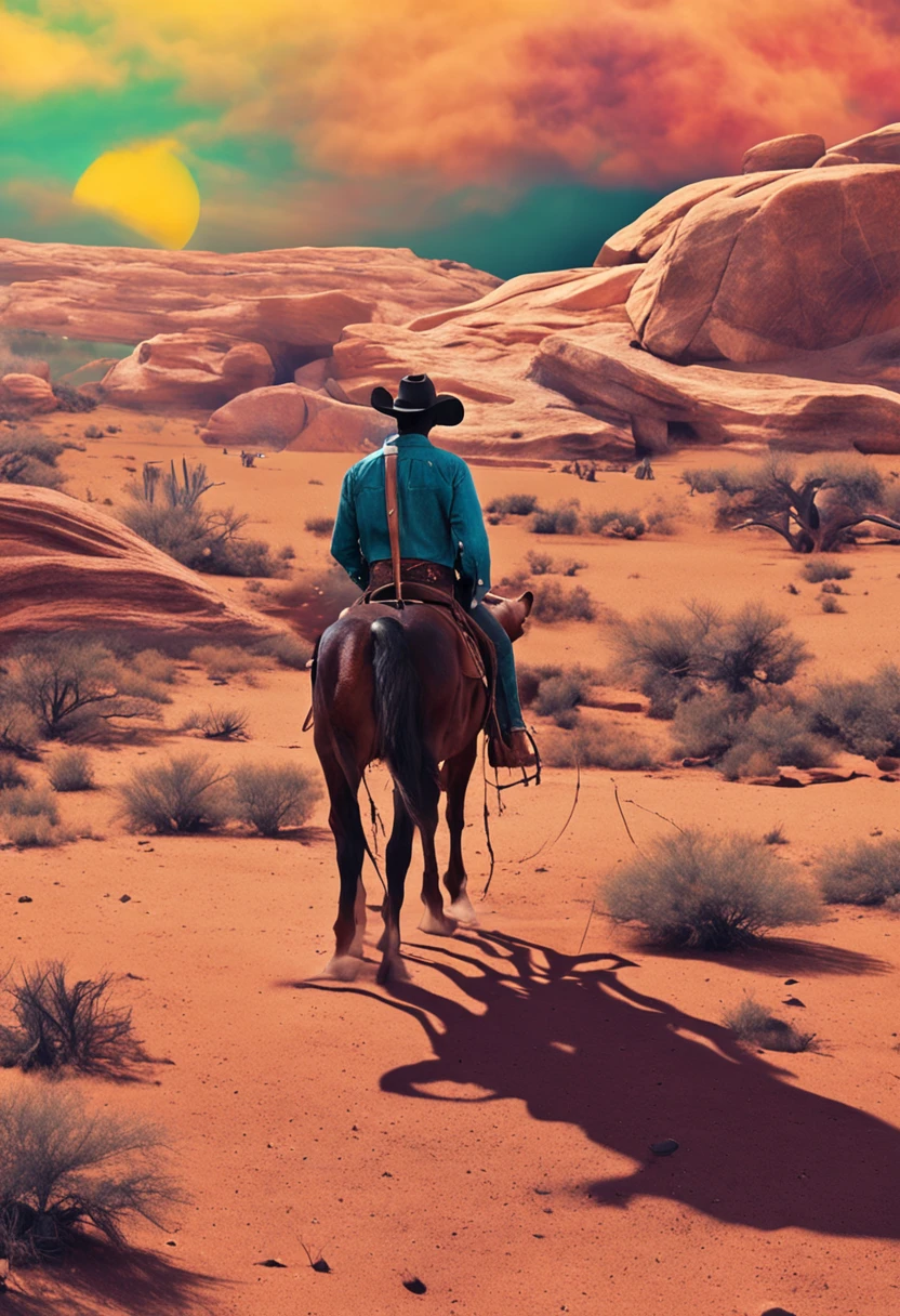 um cowboy vestindo um smoking na lua.
