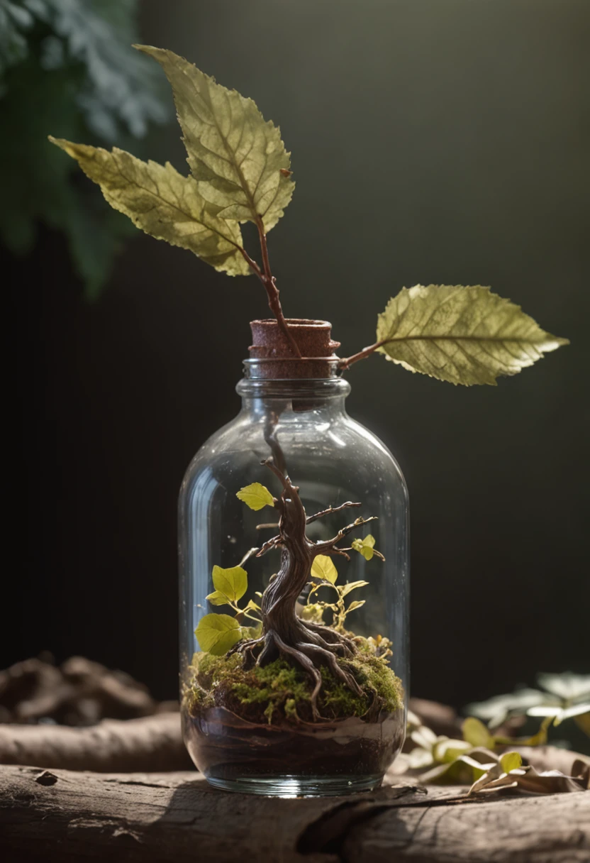 dreamlikeart tree in a bottle, fluffy, realistic, photo, canon, dreamlike, art, colorfull leaves and branches with flowers on top of its head. hyperdetailed photorealism by greg rutkowski - h 1024 w 804 | f 1 6 lens mark 2:2 s 3555 mm film grain :1 lifelike high res sharp focus contrast!! intricate detailed atmospheric light refraction lighting unreal engine 5 cinematic concept photography masterpiece octane render trending at cgsociety rendered as