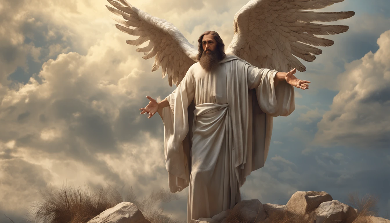 imagem serena de um homem de cabelos compridos e barba lendo um livro, biblical accurate angel, catholic religious art, bible illustration, anjo biblicamente acuado, anjo do antigo testamento, Jesus Cristo, Rob Rey, Jovem Deus Todo-Poderoso, cheio de pinturas de anjos, arte conceitual de deus, fan art, angelic, imagens sagradas, Retrato de Jesus Cristo