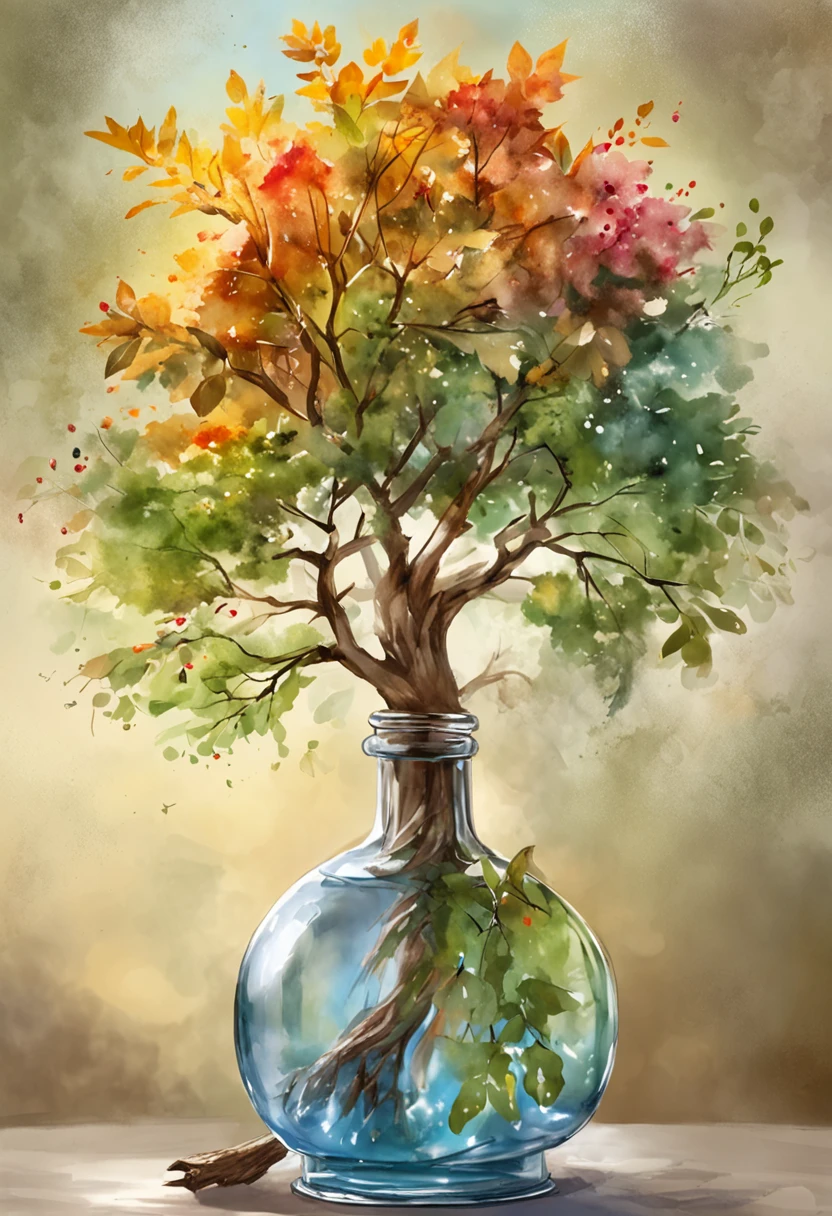 dreamlikeart tree in a bottle, fluffy, realistic, photo, canon, dreamlike, art, colorfull leaves and branches with flowers on top of its head. hyperdetailed photorealism by greg rutkowski - h 1024 w 804 | f 1 6 lens mark 2:2 s 3555 mm film grain :1 lifelike high res sharp focus contrast!! intricate detailed atmospheric light refraction lighting unreal engine 5 cinematic concept photography masterpiece octane render trending at cgsociety rendered as