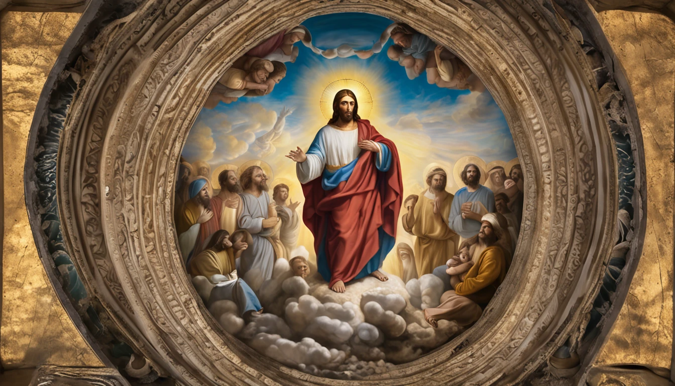 Nesta cena, Jesus is portrayed in heaven, irradiando divindade e serenidade. The atmosphere is ethereal, com suaves raios de luz iluminando os arredores. The composition is carefully framed, capturando Jesus no centro, surrounded by a heavenly scenery. The camera zooms in to capture every intricate detail, showing the divine characteristics and expression of Jesus. His eyes reflect compassion and wisdom, enquanto seu sorriso sereno exala paz e amor. Dramatic lighting increases the depth and mood of the scene, creating a sense of wonder and reverence. The image is captured with an ultra-detailed camera, garantindo que cada nuance e textura seja fielmente reproduzida. Resolution is set to 8K, proporcionando clareza e realismo impressionantes. Photorealistic rendering brings Jesus to life, capturing the essence of your presence in a tangible and compelling way. The ratio is set to 4:3, allowing a balanced and classic composition. The version used is Midjourney 5.2, Leveraging the latest advances in imaging technology. Camera settings are set to automatic, optimizing exposure and focus to capture the scene in its utmost beauty. No geral, the scene depicts Jesus in all his glory, conveying a sense of divine presence and peace. The combination of ultra-detailed photography, Dramatic lighting and high-resolution rendering creates a visually stunning and emotionally resonant depiction of Jesus in heaven.