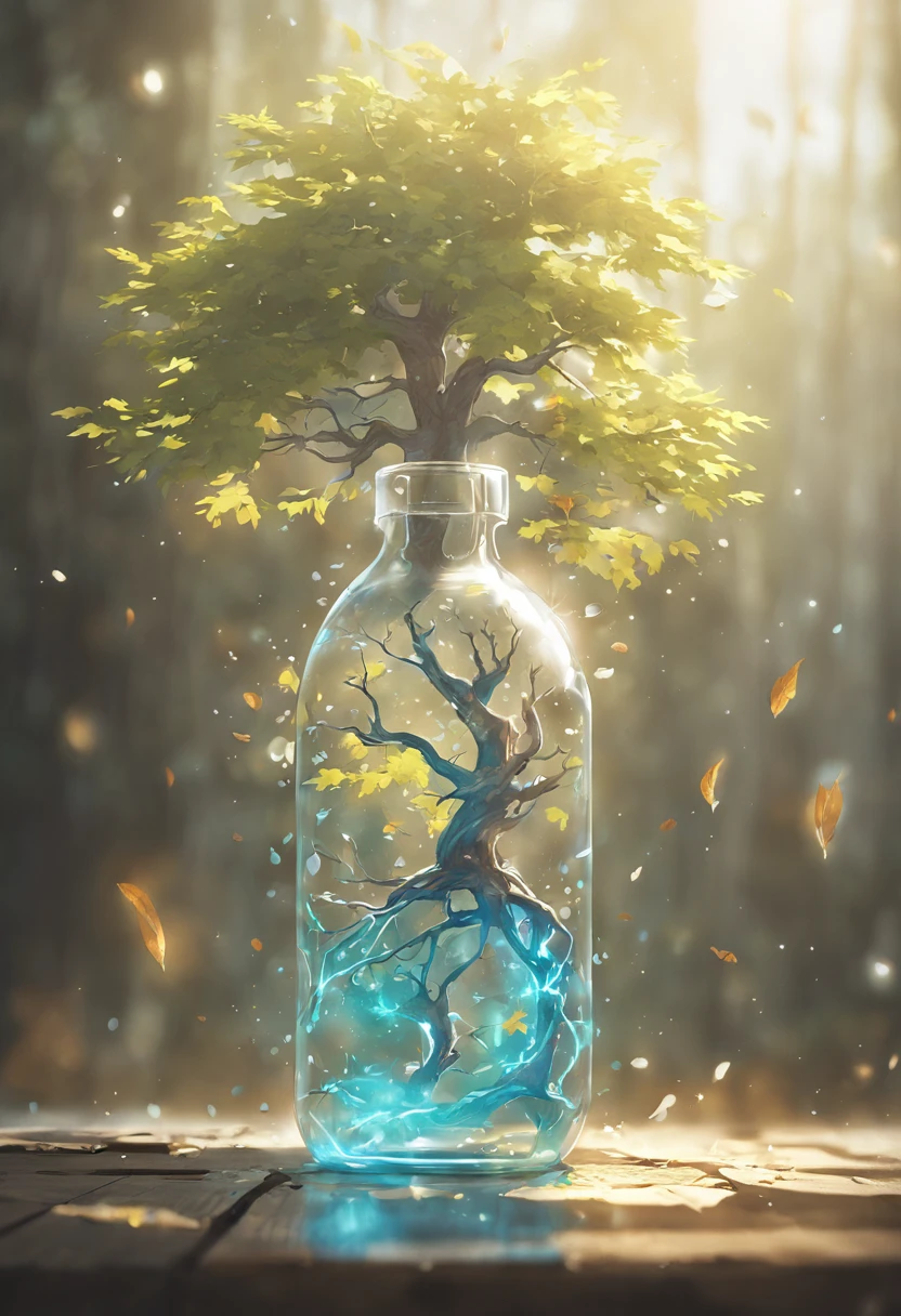 dreamlikeart tree in a bottle, fluffy, realistic, photo, canon, dreamlike, art, colorfull leaves and branches with flowers on top of its head. hyperdetailed photorealism by greg rutkowski - h 1024 w 804 | f 1 6 lens mark 2:2 s 3555 mm film grain :1 lifelike high res sharp focus contrast!! intricate detailed atmospheric light refraction lighting unreal engine 5 cinematic concept photography masterpiece octane render trending at cgsociety rendered as
