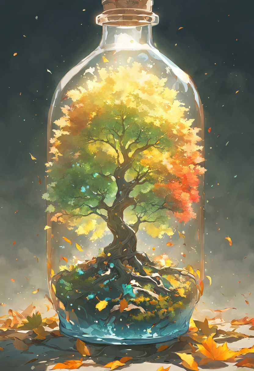 dreamlikeart tree in a bottle, fluffy, realistic, photo, canon, dreamlike, art, colorfull leaves and branches with flowers on top of its head. hyperdetailed photorealism by greg rutkowski - h 1024 w 804 | f 1 6 lens mark 2:2 s 3555 mm film grain :1 lifelike high res sharp focus contrast!! intricate detailed atmospheric light refraction lighting unreal engine 5 cinematic concept photography masterpiece octane render trending at cgsociety rendered as