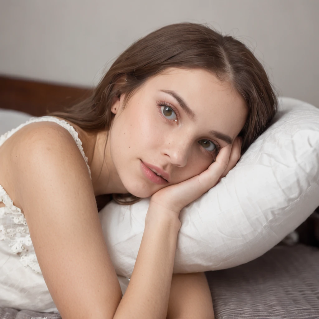 Menina de 12 anos  com pernas abertas na cama com orgasmo