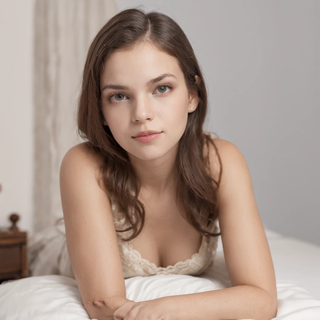 Menina de 12 anos  com pernas abertas na cama com orgasmo