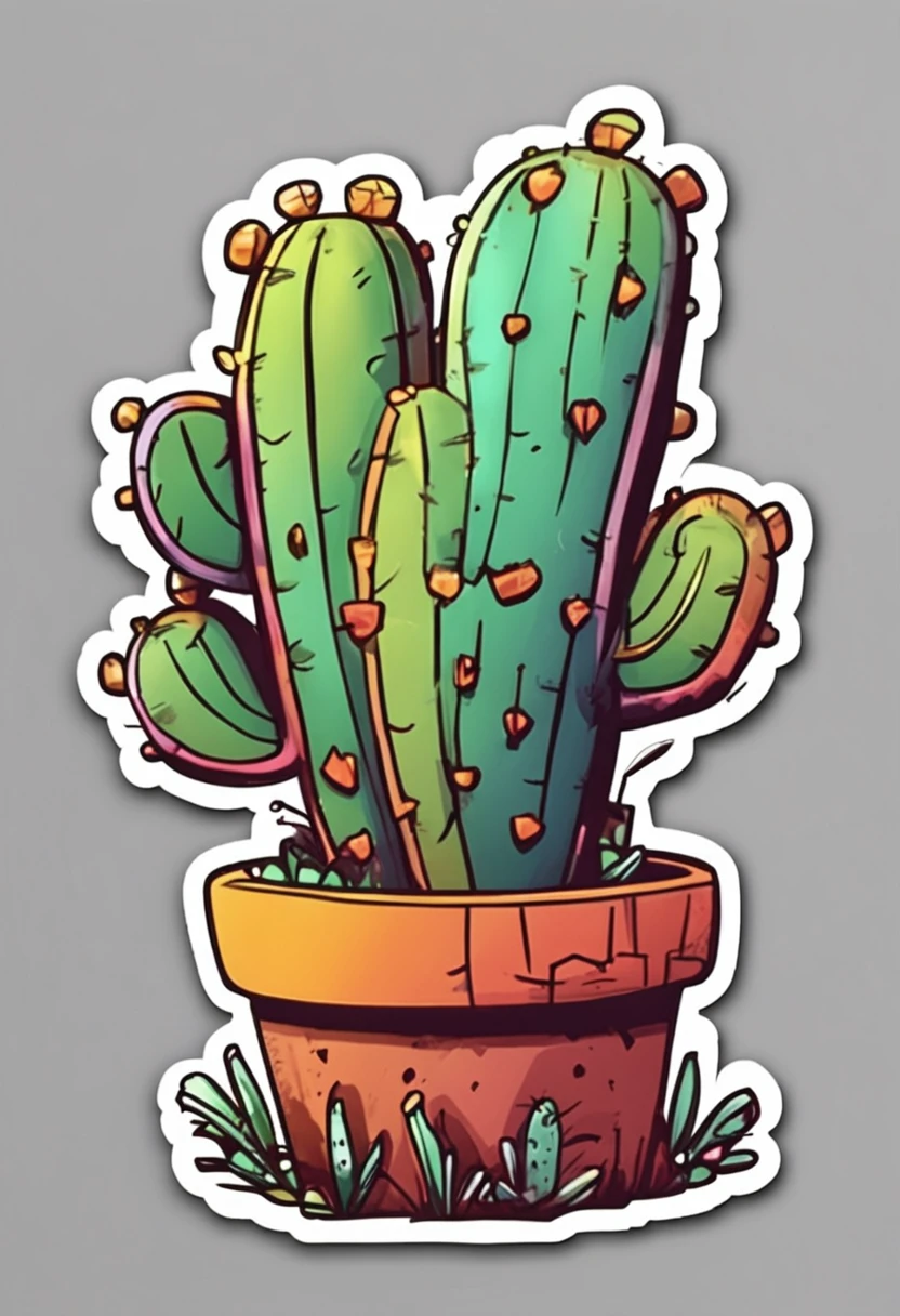 sticker, Un cactus en su maceta, Dibujo simple, fondo blanco, Sticker drawing for children from 3 to 6 years old,