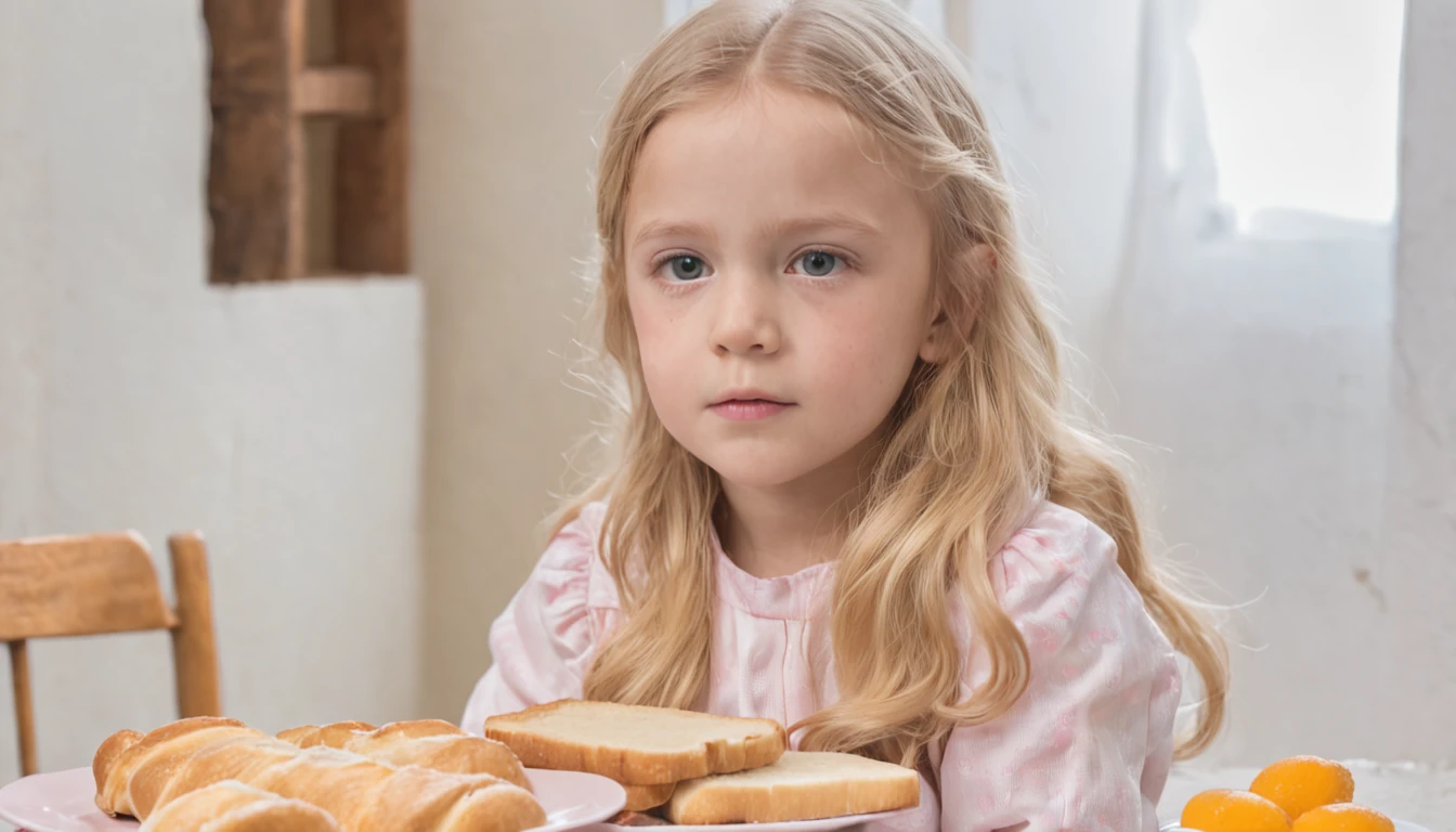 em frente a uma luz azul, beautiful girl RUSSIAN CHILD STRAIGHT HAIR , olhos brilhantes, olhos perfeitos, 10 anos. menina loira cabelo longo com roupa escura, a close-up of a bag of bread with packaging, Perfect and clear, sharped image, crisp detail, high grain, crisp details, sharp focus