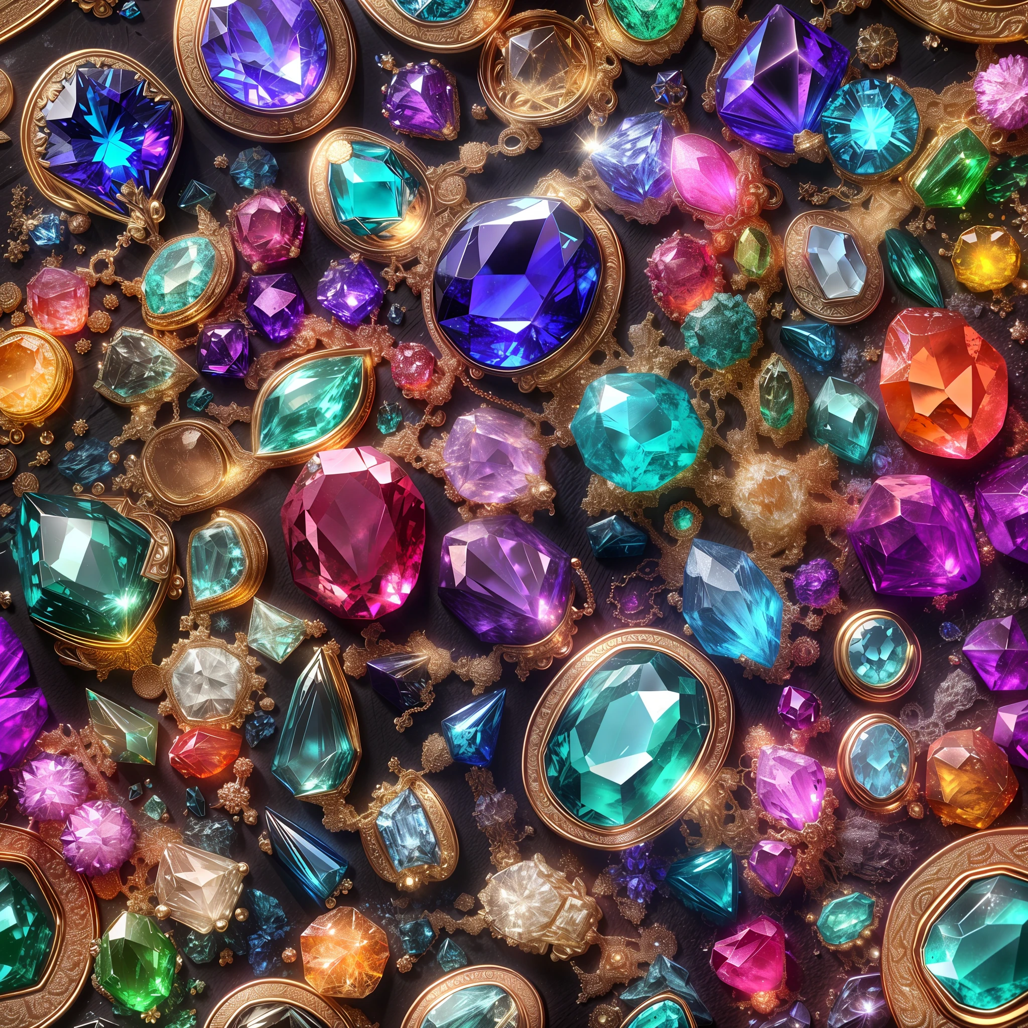 (Girlish style: 1.2), (Full Focus: 2), (Everything in Display Cabinet: 1.3), (coin |Magic Items | Colorful Gems | Cherry Blossoms | Printed Silk Products | Medals | Ores | Obsidian | Pearl | Emerald | White Jade | Amethyst | Sapphire | Gold Products | Silver Products | Purple Gold | Magical Jewelry | Antiques | Ruby | Orange Gem | Blue Gem | Topaz |: 2), Magic Symbols, Magic Particle Effects, High Tech Luxury, High Value Jewelry, High Value Metal, Luxury items, no puzzles, detailed and complex backgrounds, sparkling, reflective light, ultra high definition, award-winning, a high-resolution, high detail texture, contrast between light and dark, cinematic lighting, masterpieces, ray tracing, structurally correct, super details, high-quality, high detail, best quality, 16k