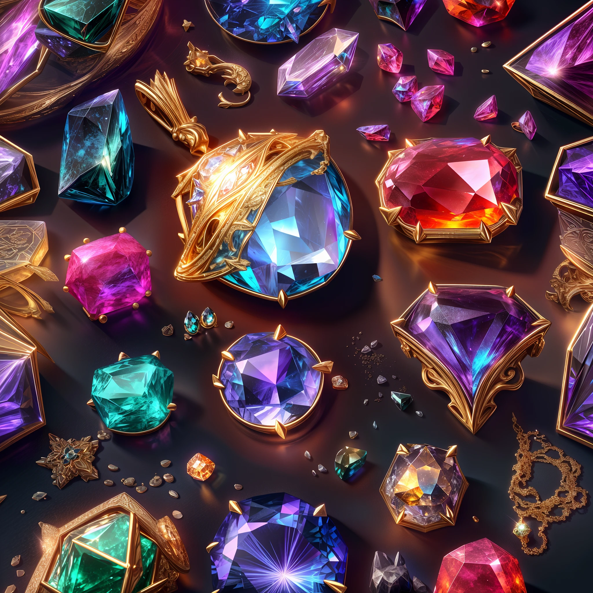 (Girlish style: 1.2), (Full Focus: 2), (Everything in Display Cabinet: 1.3), (coin |Magic Items | Colorful Gems | Cherry Blossoms | Printed Silk Products | Medals | Ores | Obsidian | Pearl | Emerald | White Jade | Amethyst | Sapphire | Gold Products | Silver Products | Purple Gold | Magical Jewelry | Antiques | Ruby | Orange Gem | Blue Gem | Topaz |: 2), Magic Symbols, Magic Particle Effects, High Tech Luxury, High Value Jewelry, High Value Metal, Luxury items, no puzzles, detailed and complex backgrounds, sparkling, reflective light, ultra high definition, award-winning, a high-resolution, high detail texture, contrast between light and dark, cinematic lighting, masterpieces, ray tracing, structurally correct, super details, high-quality, high detail, best quality, 16k