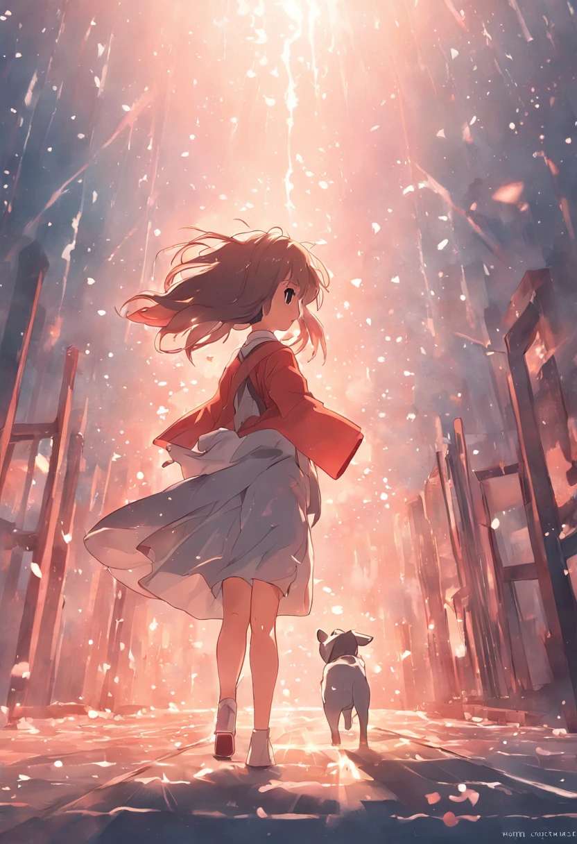 masterpiece、top-quality、Movie stills、morning、stroll。pup、1girl in、Cloud Girl、floating in sky、a closeup、发光、Happiness、Fresh morning sunshine、(Spark:0.7) 、stroll、landscapes