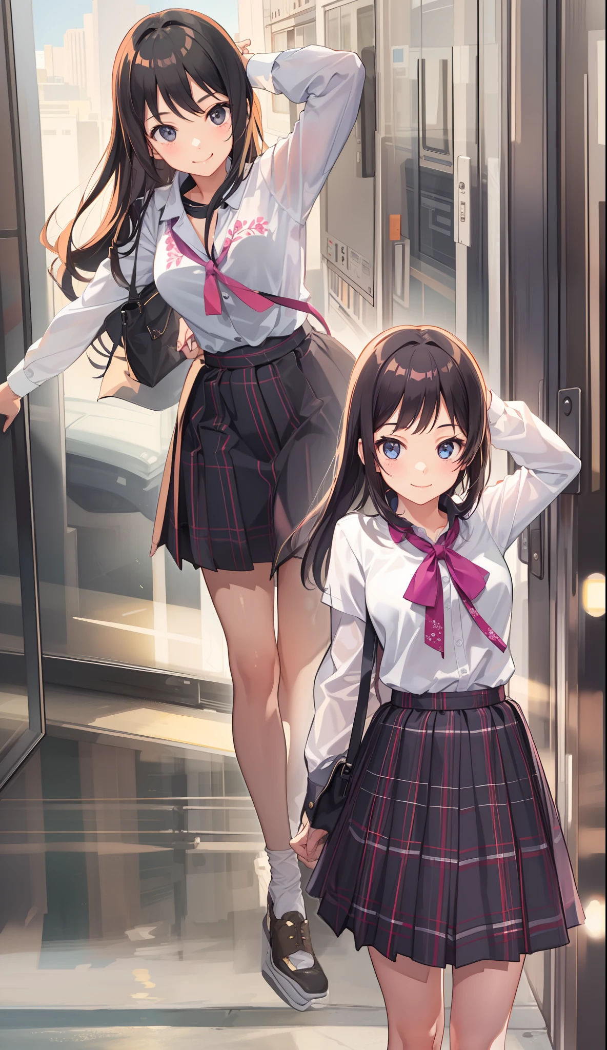 1girl in、A smile、A delightful! The shirt、skirt by the、(small tits)