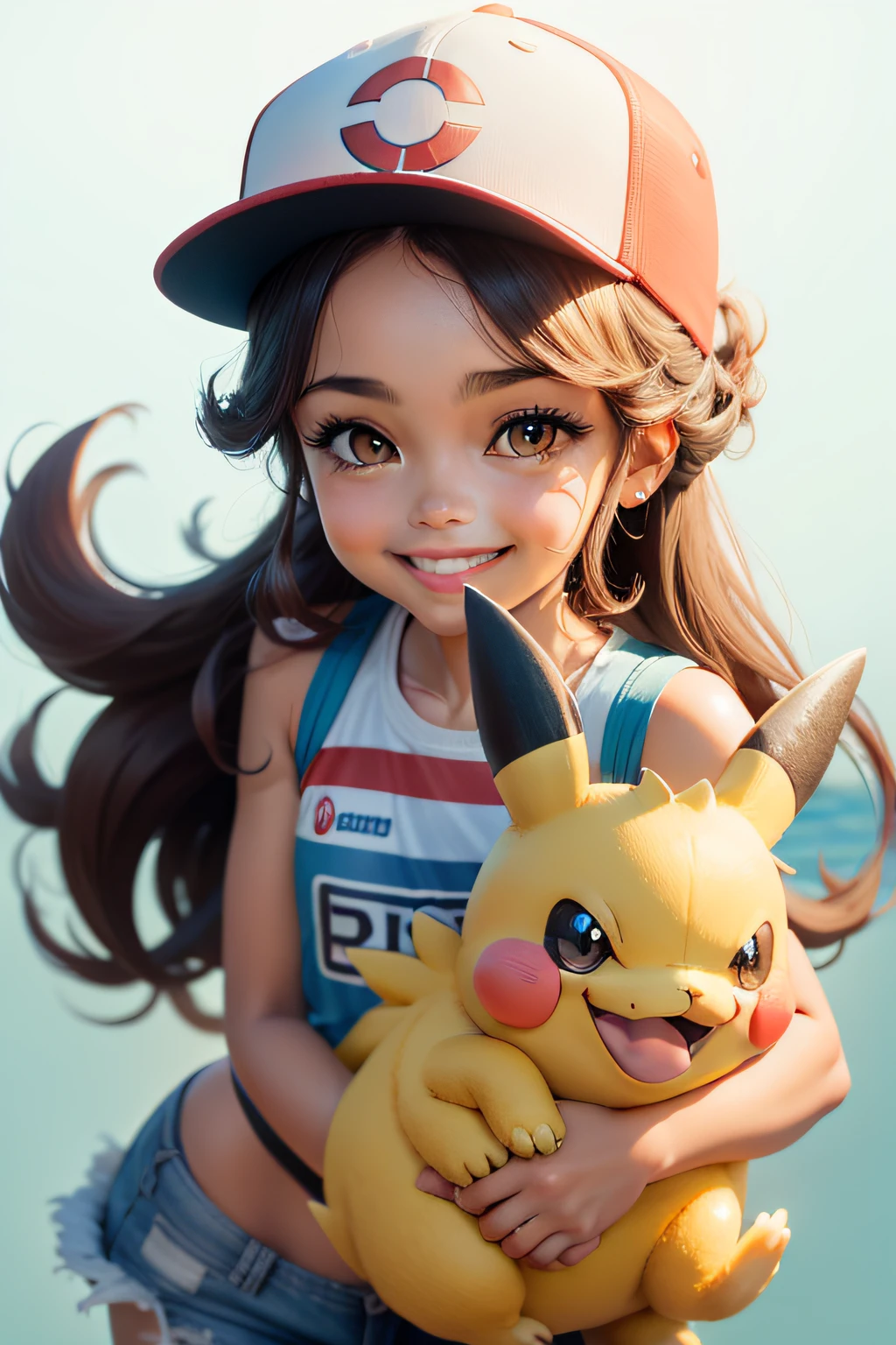 "Ketchum cinza, Smiling Pokémon, exibindo punho."