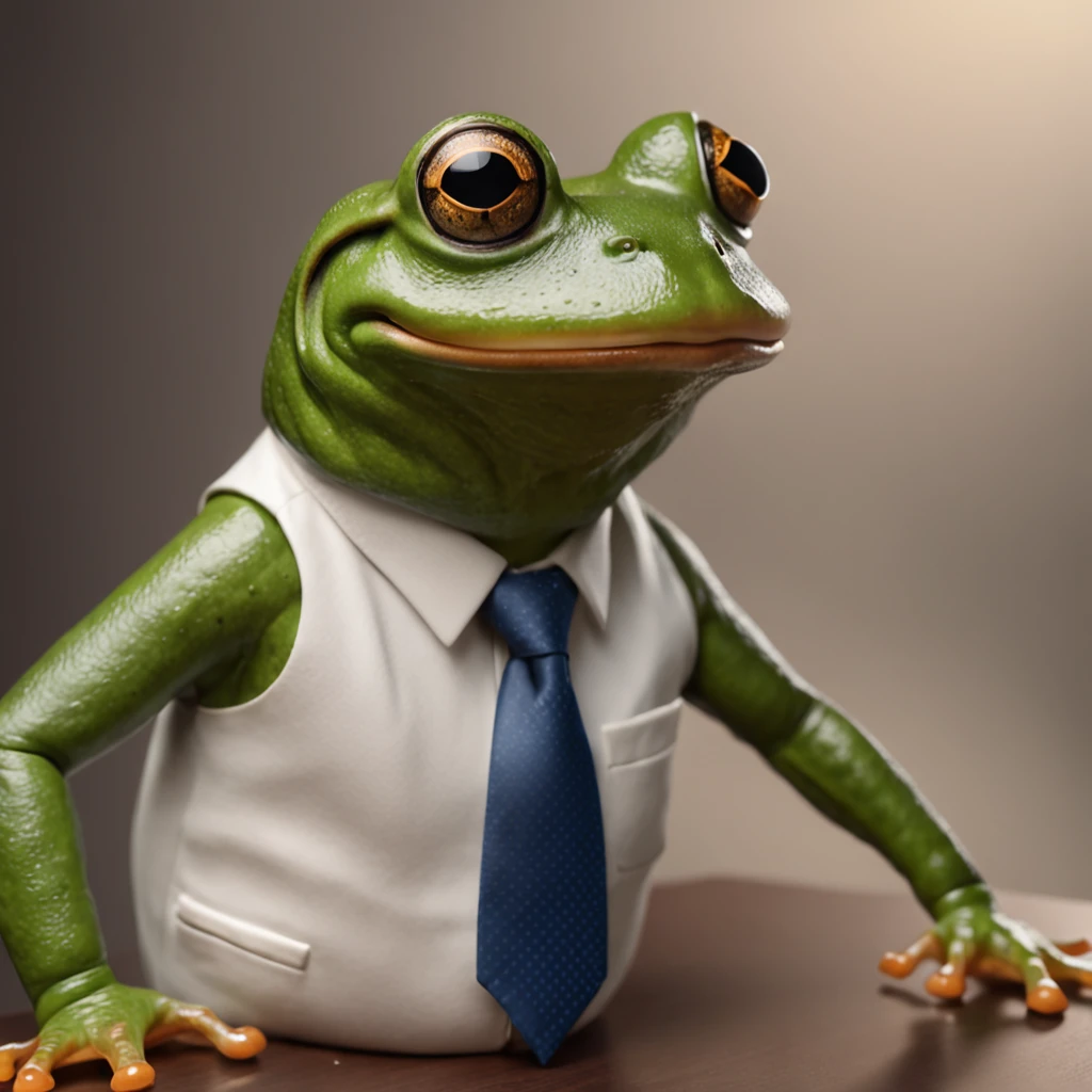 "A high-quality illustration with a frog-looking politician, portraying a frog man with striking and realistic expression."