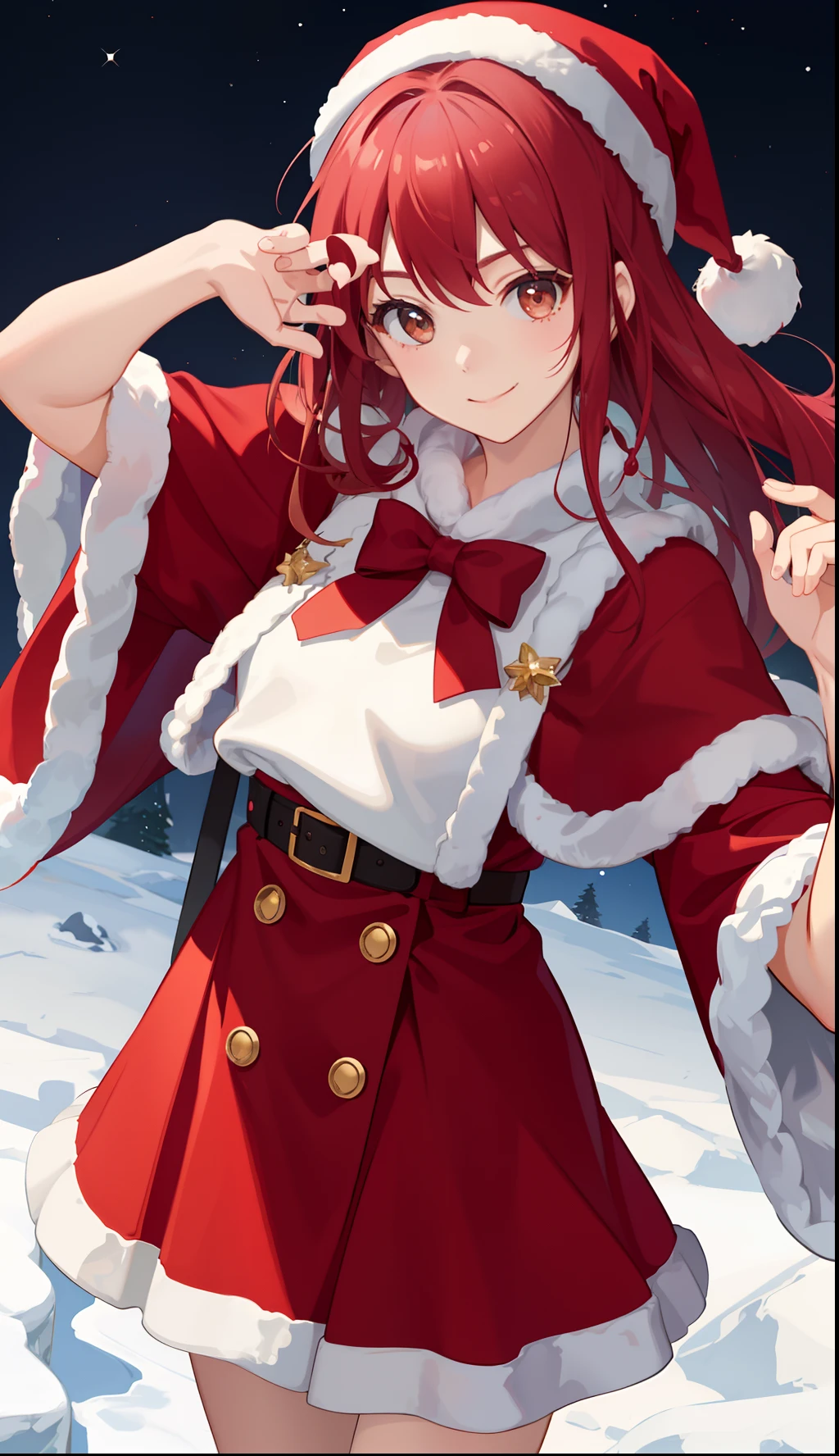 1girl in、A smile、Christmas、Dressed in Santa Claus costume、