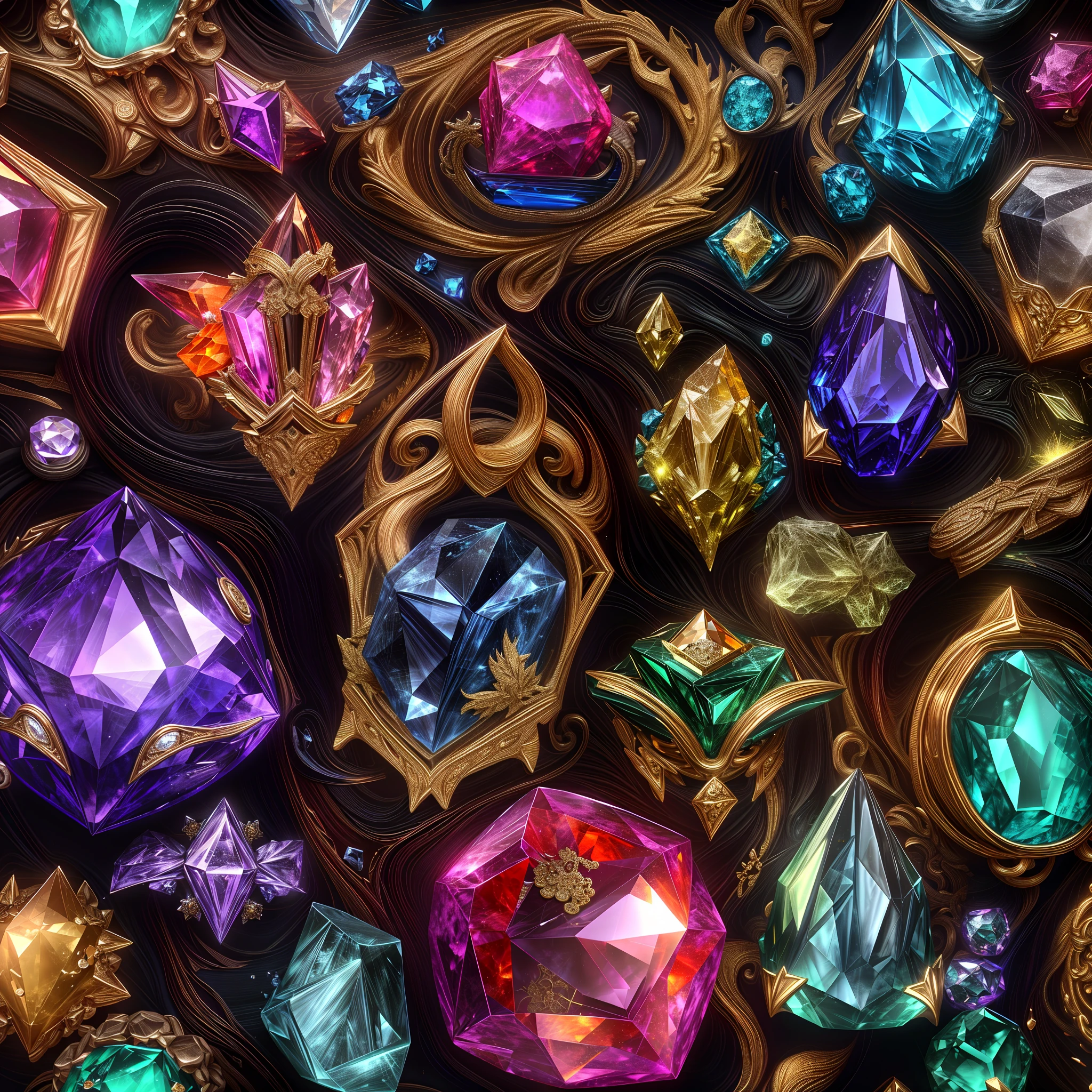 (Arcane style: 1.2), (Full Focus: 2), (Everything in Display Cabinet: 1.3), (coin |Magic Items | Colorful Gems | Cherry Blossoms | Printed Silk Products | Medals | Ores | Obsidian | Pearl | Emerald | White Jade | Amethyst | Sapphire | Gold Products | Silver Products | Purple Gold | Magical Jewelry | Antiques | Ruby | Orange Gem | Blue Gem | Topaz |: 2), Magic Symbols, Magic Particle Effects, High Tech Luxury, High Value Jewelry, High Value Metal, Luxury items, no puzzles, detailed and complex backgrounds, sparkling, reflective light, ultra high definition, award-winning, a high-resolution, high detail texture, contrast between light and dark, cinematic lighting, masterpieces, ray tracing, structurally correct, super details, high-quality, high detail, best quality, 16k