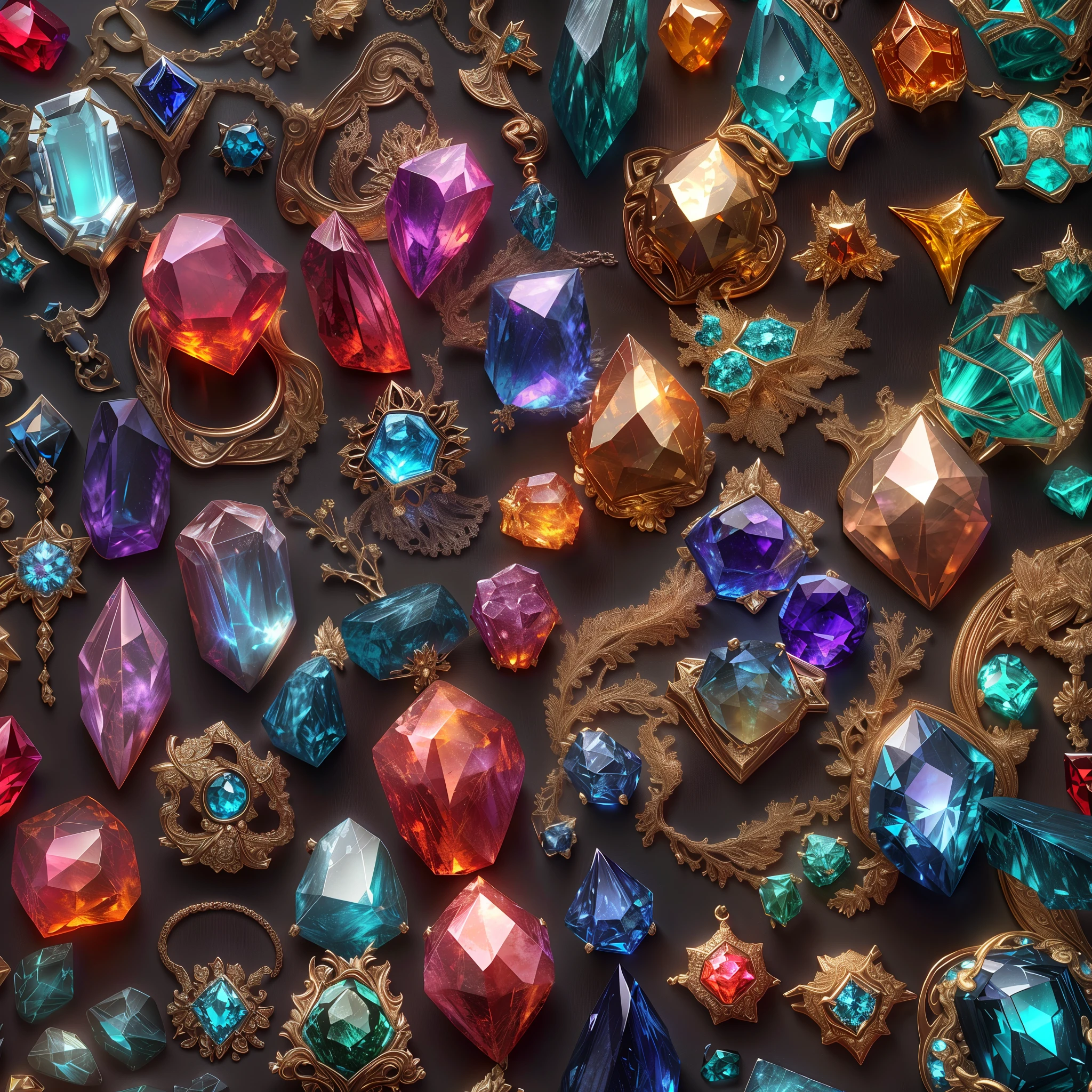 (Arcane style: 1.2), (Full Focus: 2), (Everything in Display Cabinet: 1.3), (coin |Magic Items | Colorful Gems | Cherry Blossoms | Printed Silk Products | Medals | Ores | Obsidian | Pearl | Emerald | White Jade | Amethyst | Sapphire | Gold Products | Silver Products | Purple Gold | Magical Jewelry | Antiques | Ruby | Orange Gem | Blue Gem | Topaz |: 2), Magic Symbols, Magic Particle Effects, High Tech Luxury, High Value Jewelry, High Value Metal, Luxury items, no puzzles, detailed and complex backgrounds, sparkling, reflective light, ultra high definition, award-winning, a high-resolution, high detail texture, contrast between light and dark, cinematic lighting, masterpieces, ray tracing, structurally correct, super details, high-quality, high detail, best quality, 16k