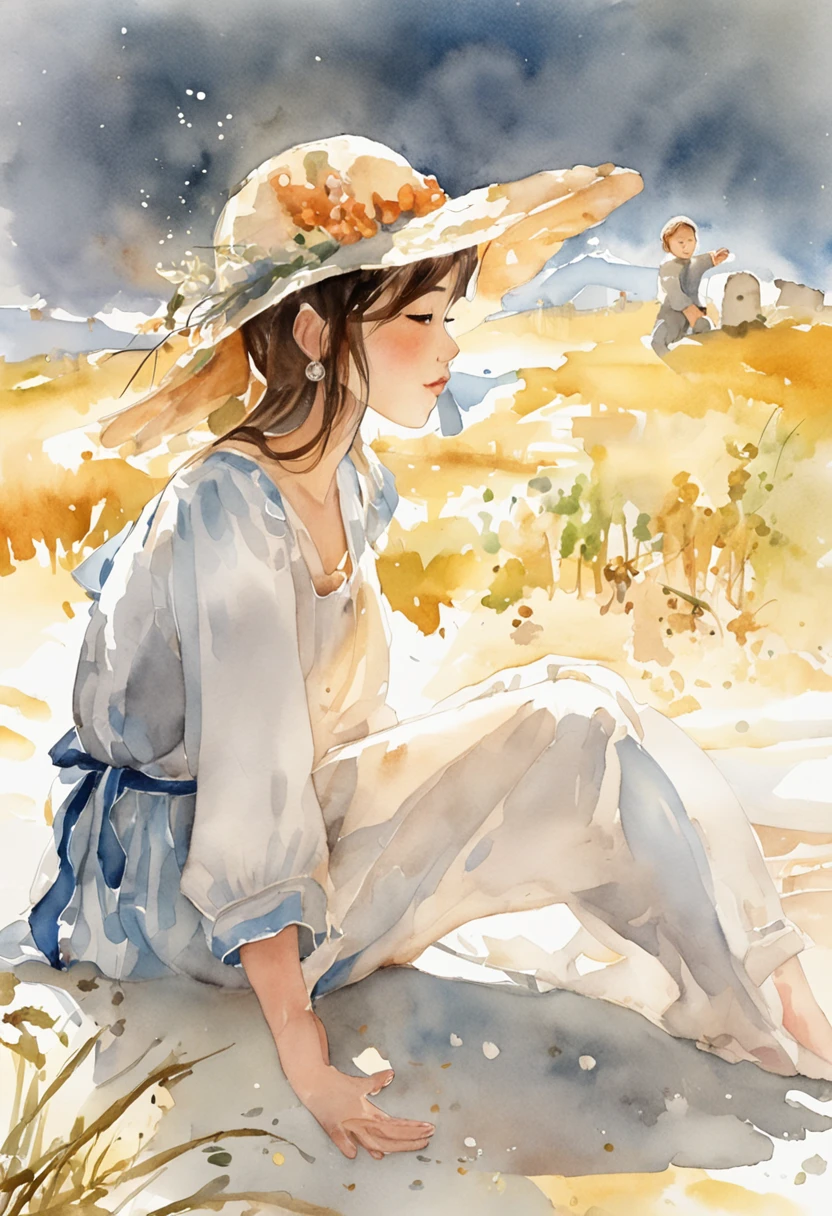 ​masterpiece、top-quality、Movie stills、morning、stroll。pup、1girl in、Cloud Girl、floating in sky、a closeup、发光、Happiness、Fresh morning sunshine、(Spark:0.7) 、stroll、landscapes