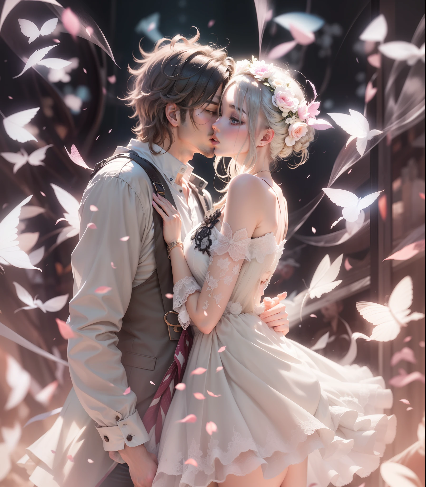 1 handsome rocker and 1 pretty girl, Love, fondness, the kiss, She is in a light summer lace dress with ribbons, 30 thousand..., Triple exposure, the anime