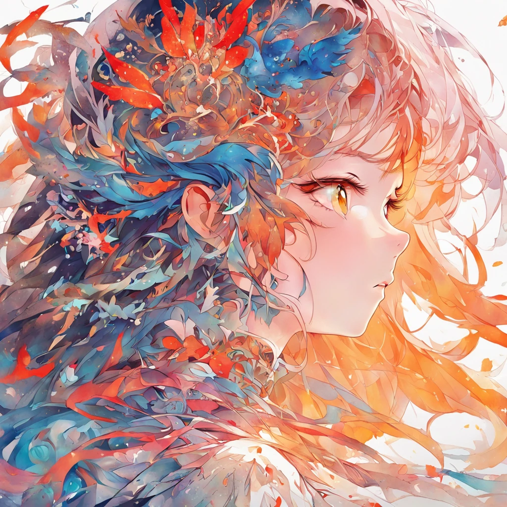 (White background:1.4),(Silhouette of a girl's head, Eyes closed, Colorful long hair, Oriental elements)，(Chinese Illustration:1.3，paper art:1.3, Quilted Paper Art:1.2),( Reasonable design, Clear lines, High Sharpness,Best Quality, Very detailed, masutepiece, Movie Light Effects, 4K )