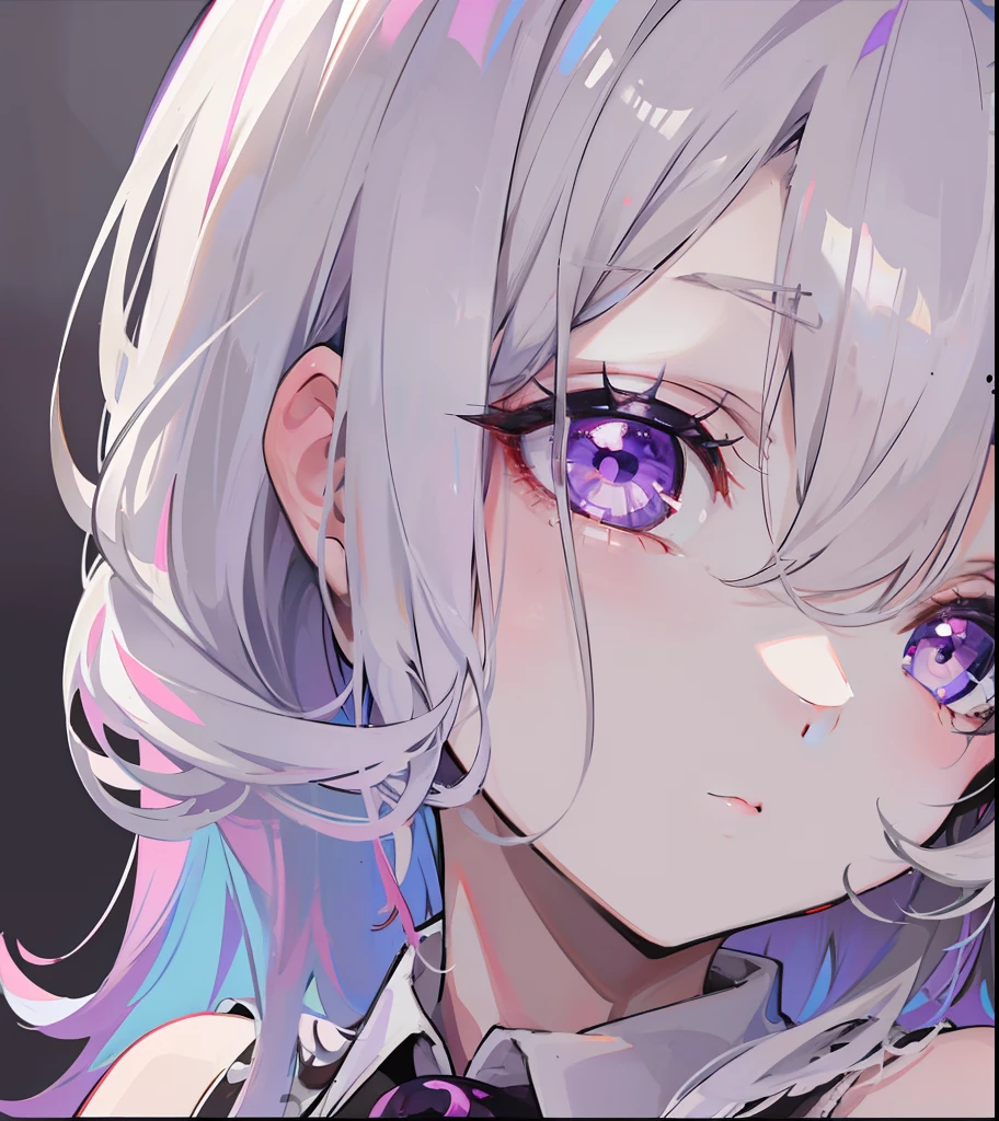 Creamy white hair,Deep purple pupils,Cute and seductive succubus girl