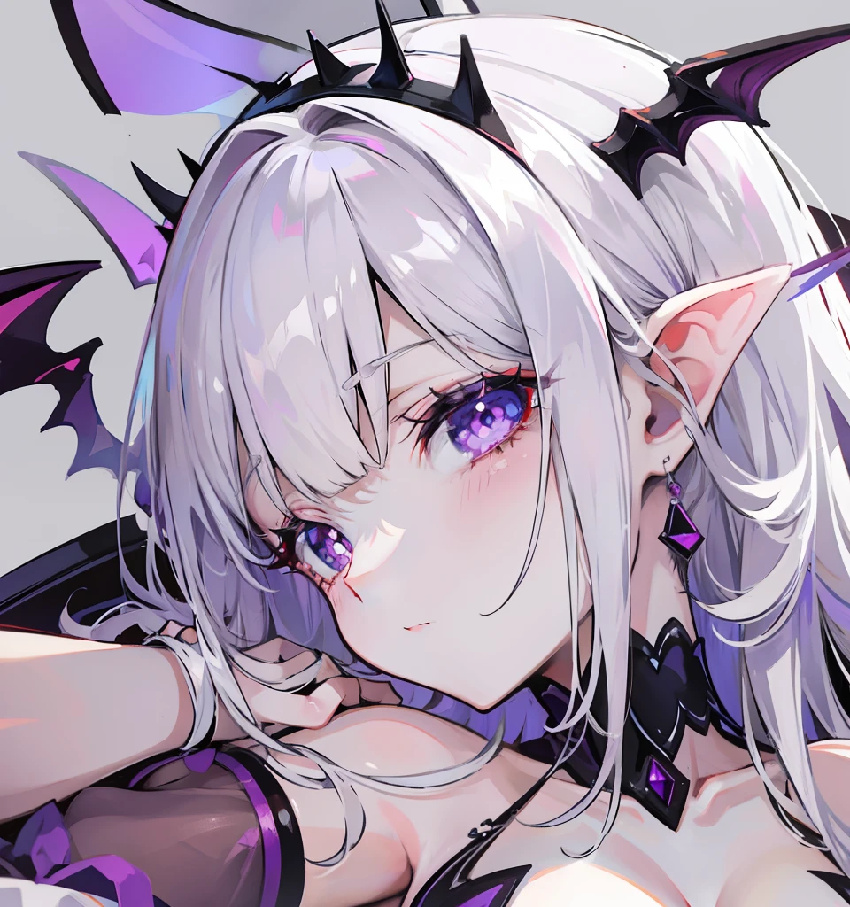 Creamy white hair，Deep purple pupils，Cute and seductive succubus girl